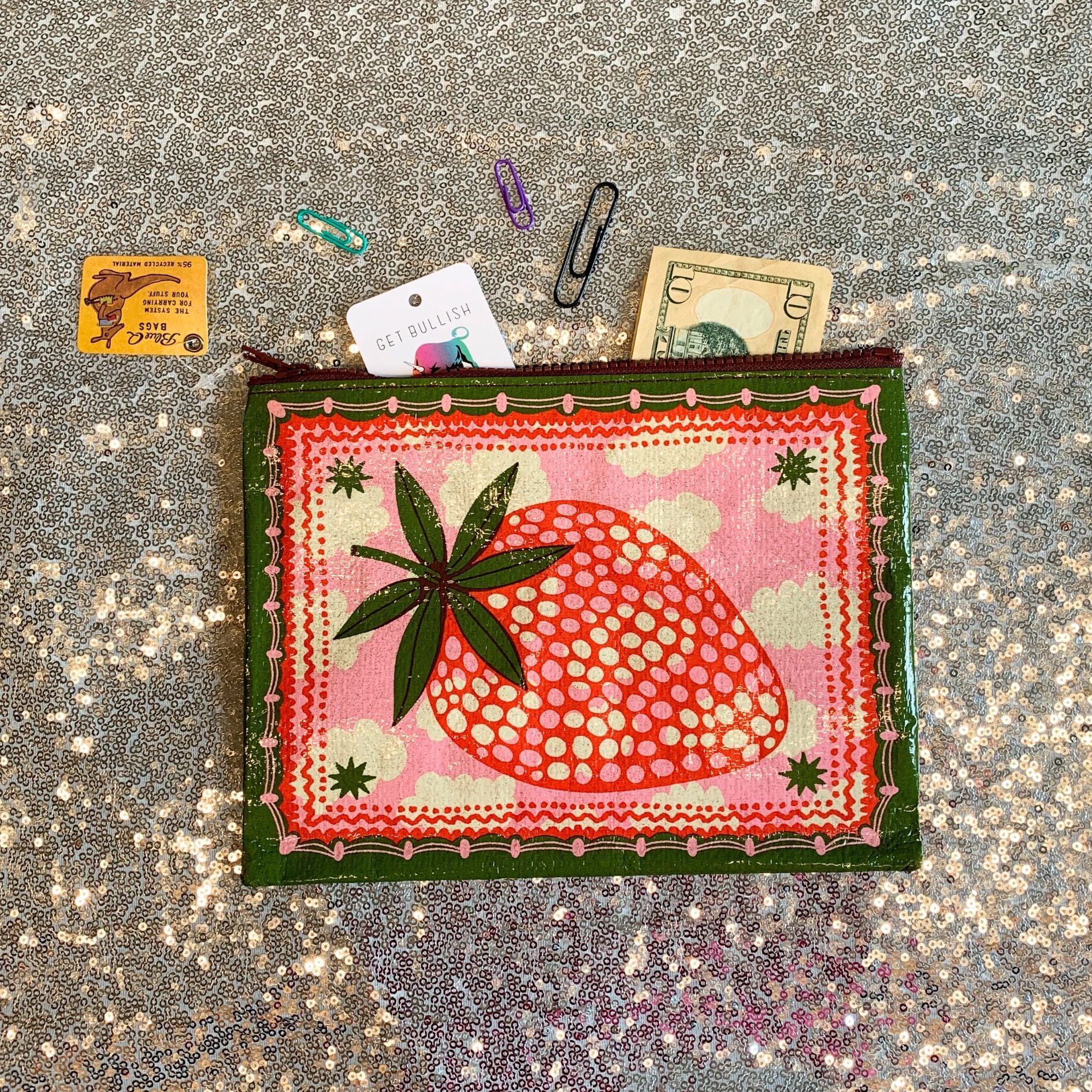 Strawberry Clouds Zipper Pouch | Storage Case Organizer | 9.5" x 7.25" | BlueQ at GetBullish - Image 2