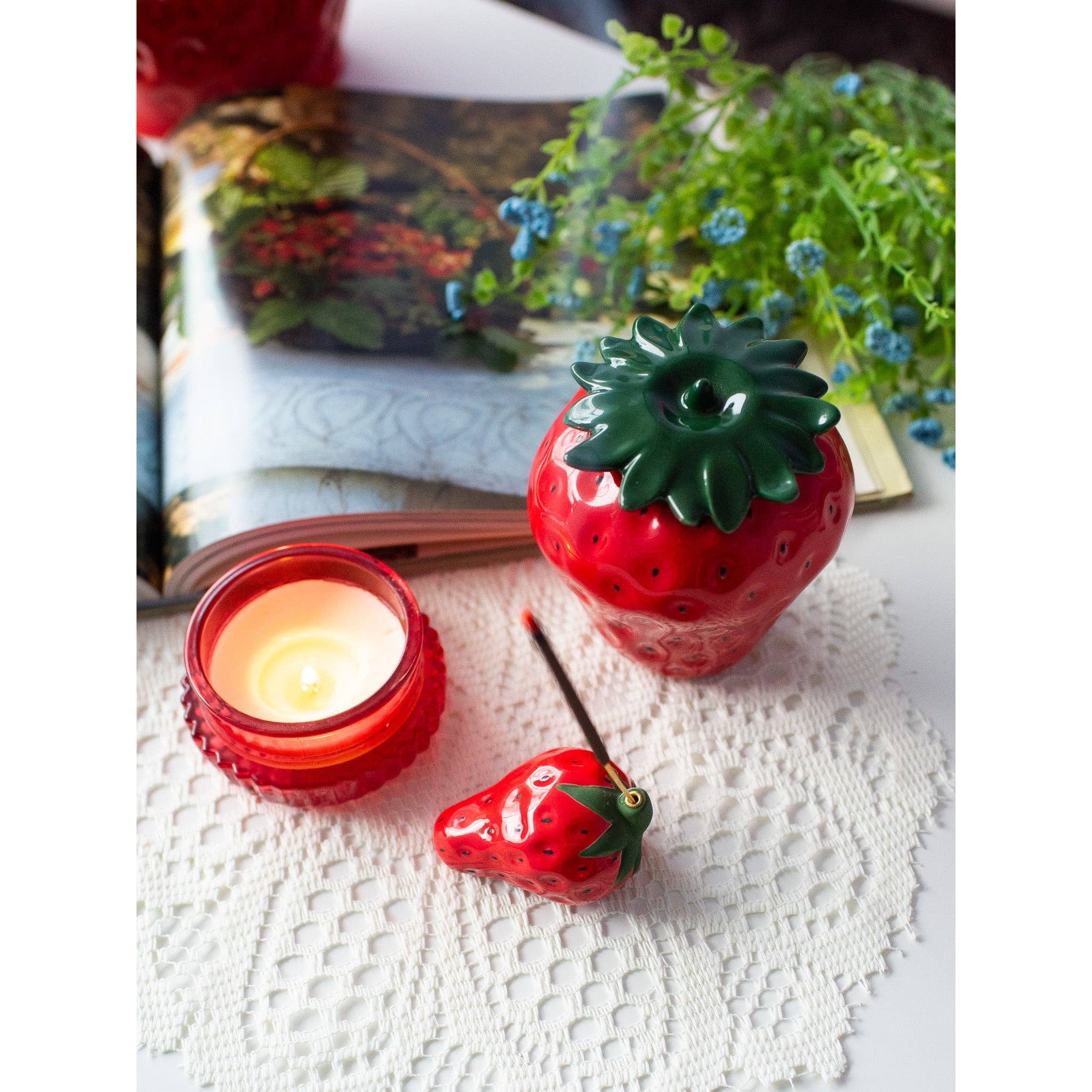 Strawberry Incense Holder | Ceramic Decorative Incense Stick Burner - Image 6