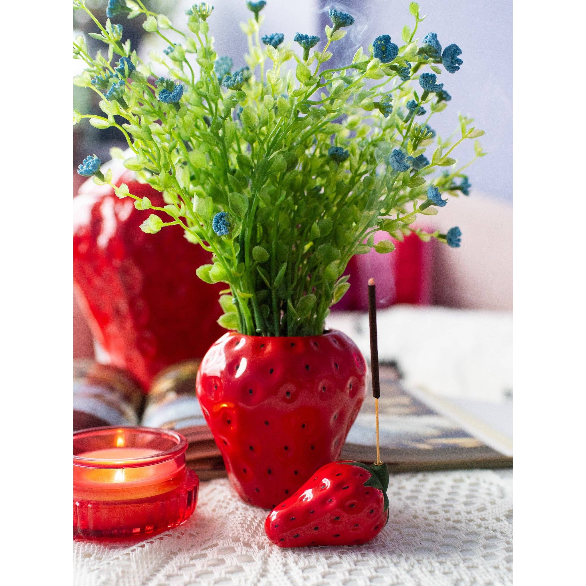 Strawberry Incense Holder | Ceramic Decorative Incense Stick Burner - Image 8