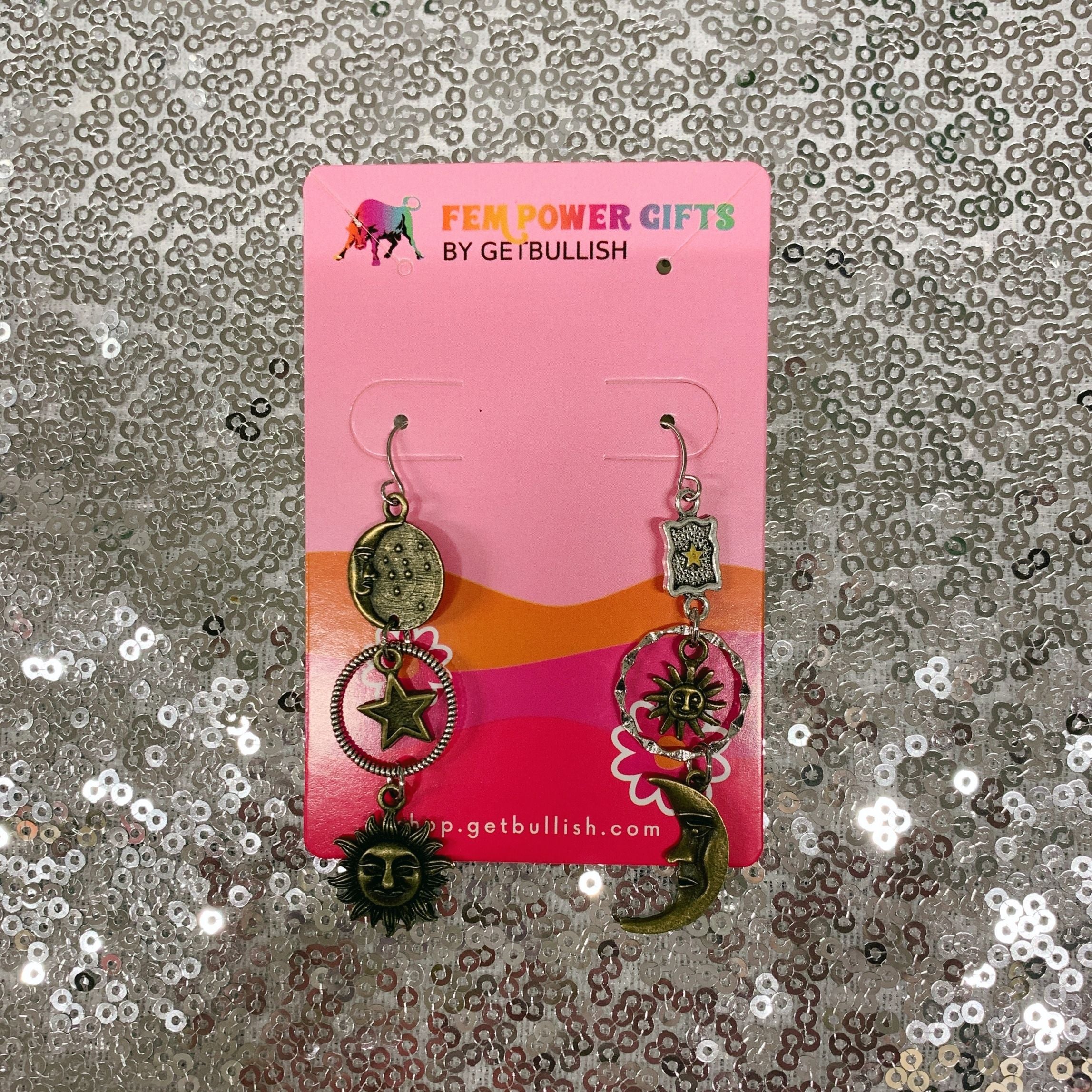 Sun and Moon Celestial Charm Earrings | Dangle Earrings 2.75" Long Boho Jewelry - Image 5