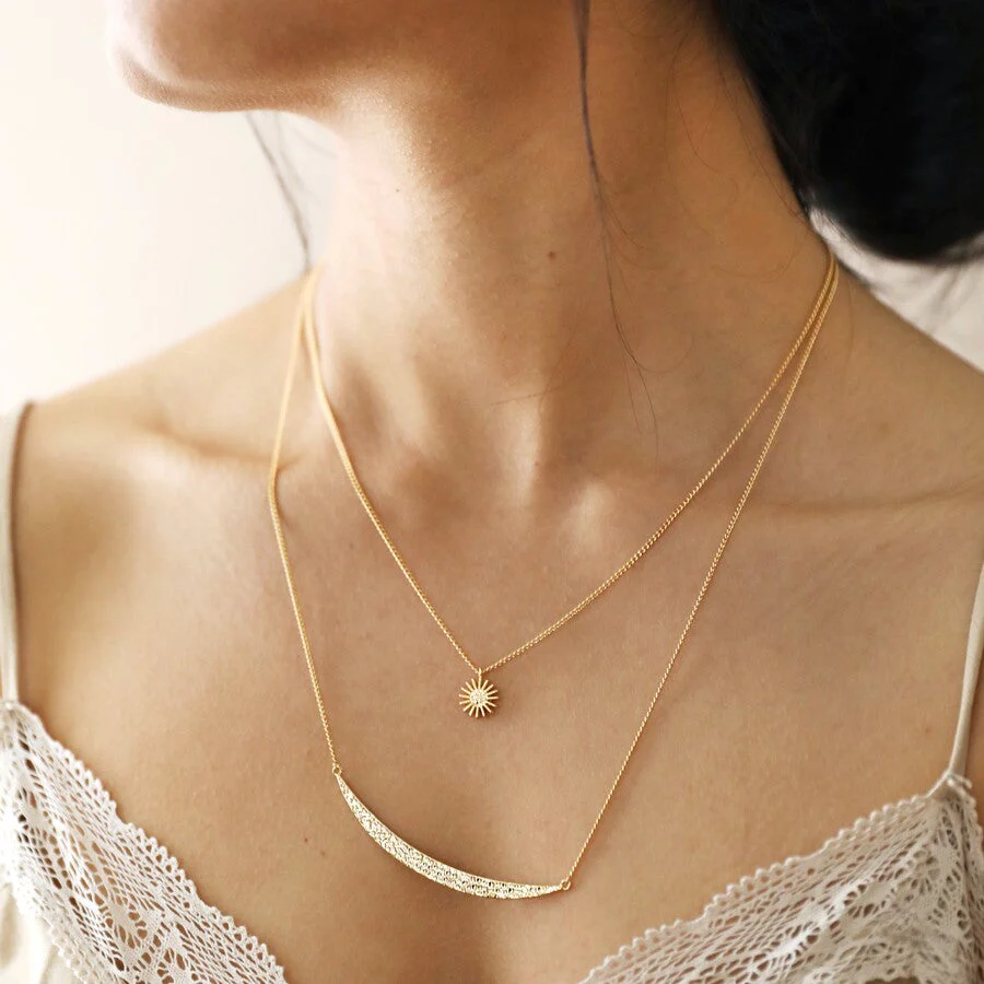 Sun and Moon Layered Necklace in Gold | Designed in the UK | 14K Gold Plated - Image 3