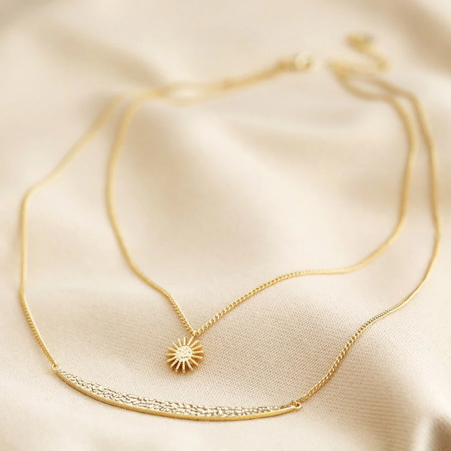 Sun and Moon Layered Necklace in Gold | Designed in the UK | 14K Gold Plated - Image 4
