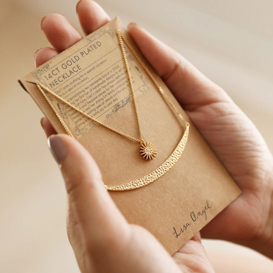 Sun and Moon Layered Necklace in Gold | Designed in the UK | 14K Gold Plated - Image 6