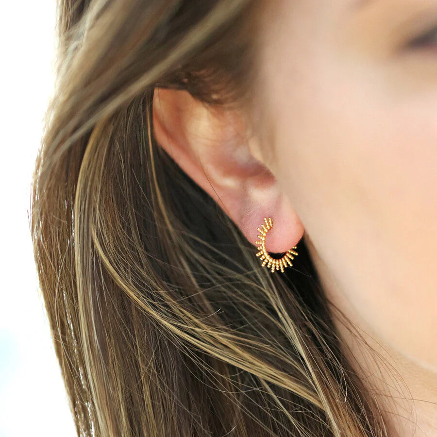 Sunbeam Hoop Earrings in Gold | Designed in the UK | 18K Gold Plated Sterling Silver - Image 3