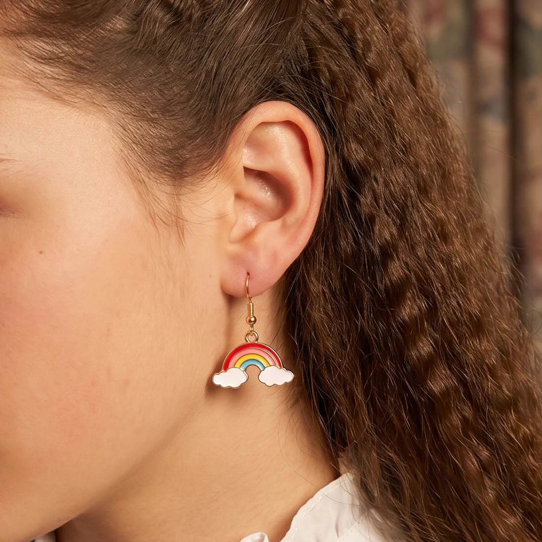 Sunny Skies '70s-'80s Style Enamel Rainbow Hook Earrings - Image 2