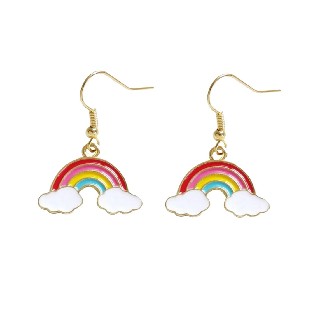 Sunny Skies '70s-'80s Style Enamel Rainbow Hook Earrings - Image 3