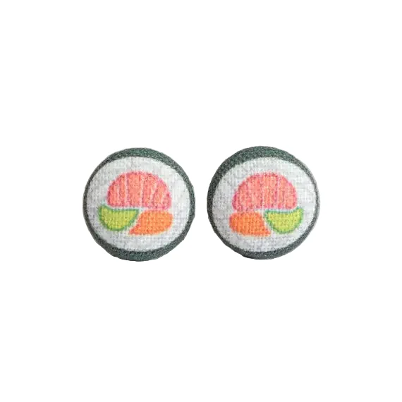 Sushi Roll Fabric Button Earrings | Handmade in the US - Image 2