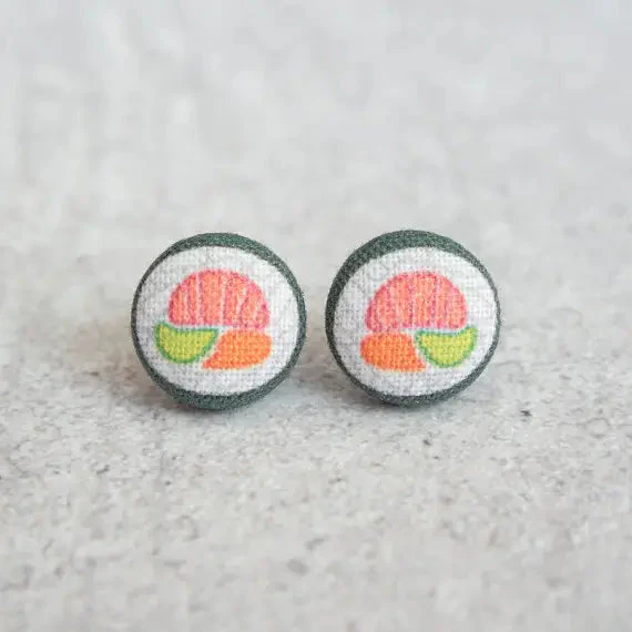 Sushi Roll Fabric Button Earrings | Handmade in the US - Image 6