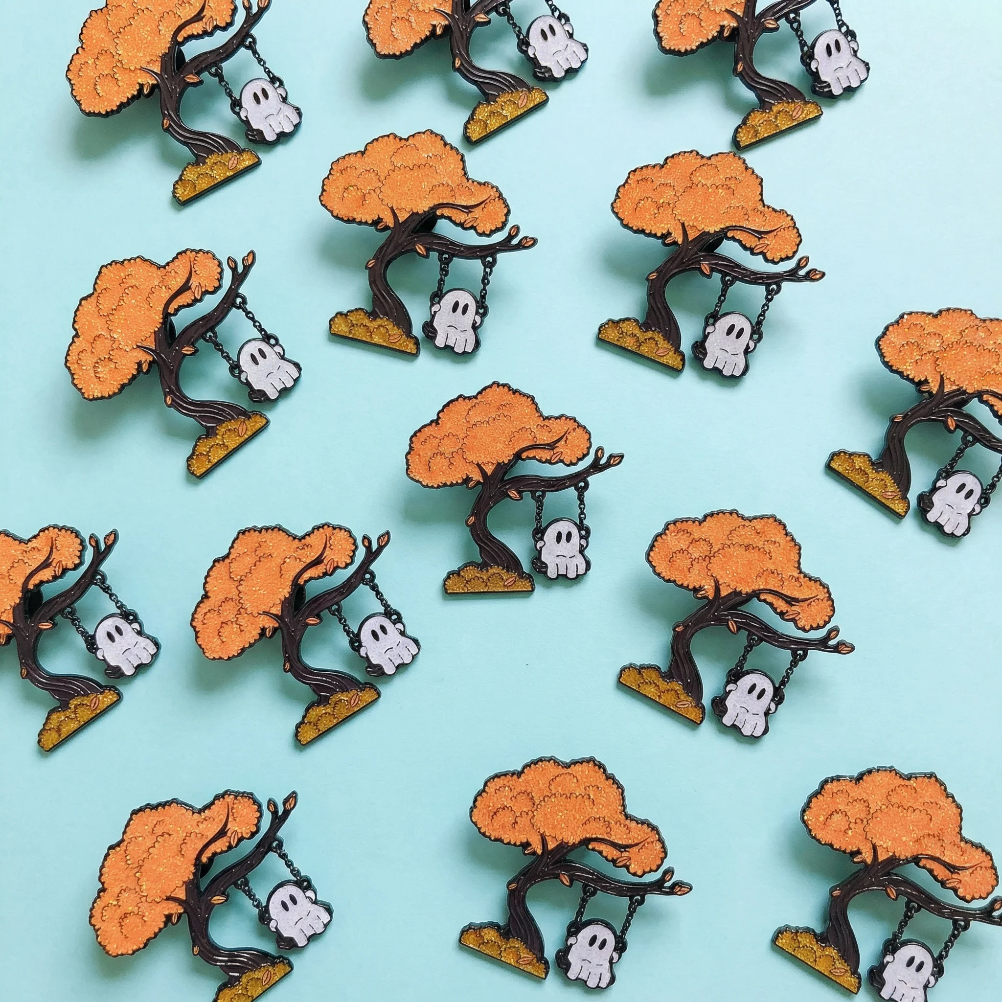 Swinging Cute Ghost Enamel Pin with Glitter | Ghost Actually Swings on Chains! - Image 10