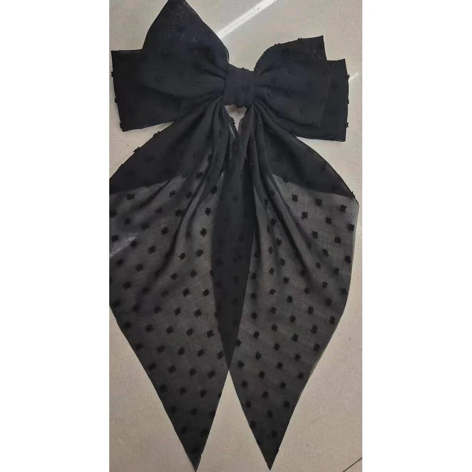 Dramatic Swiss Dot Hair Bow in Black or Yellow - Image 4