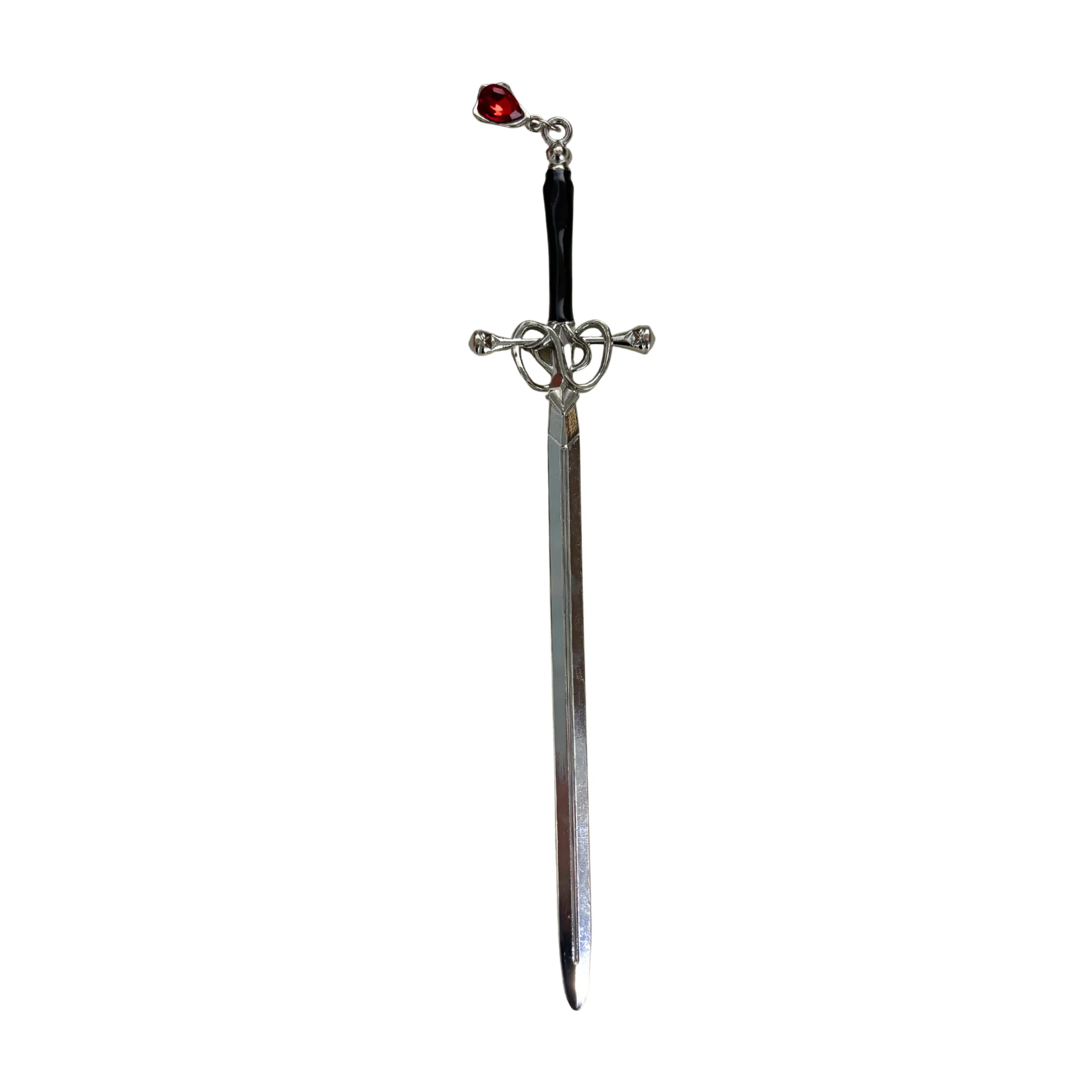 Sword Hair Stick with Jeweled Blood Drop | Silver Gothic Bun Pin or Letter Opener - Image 3