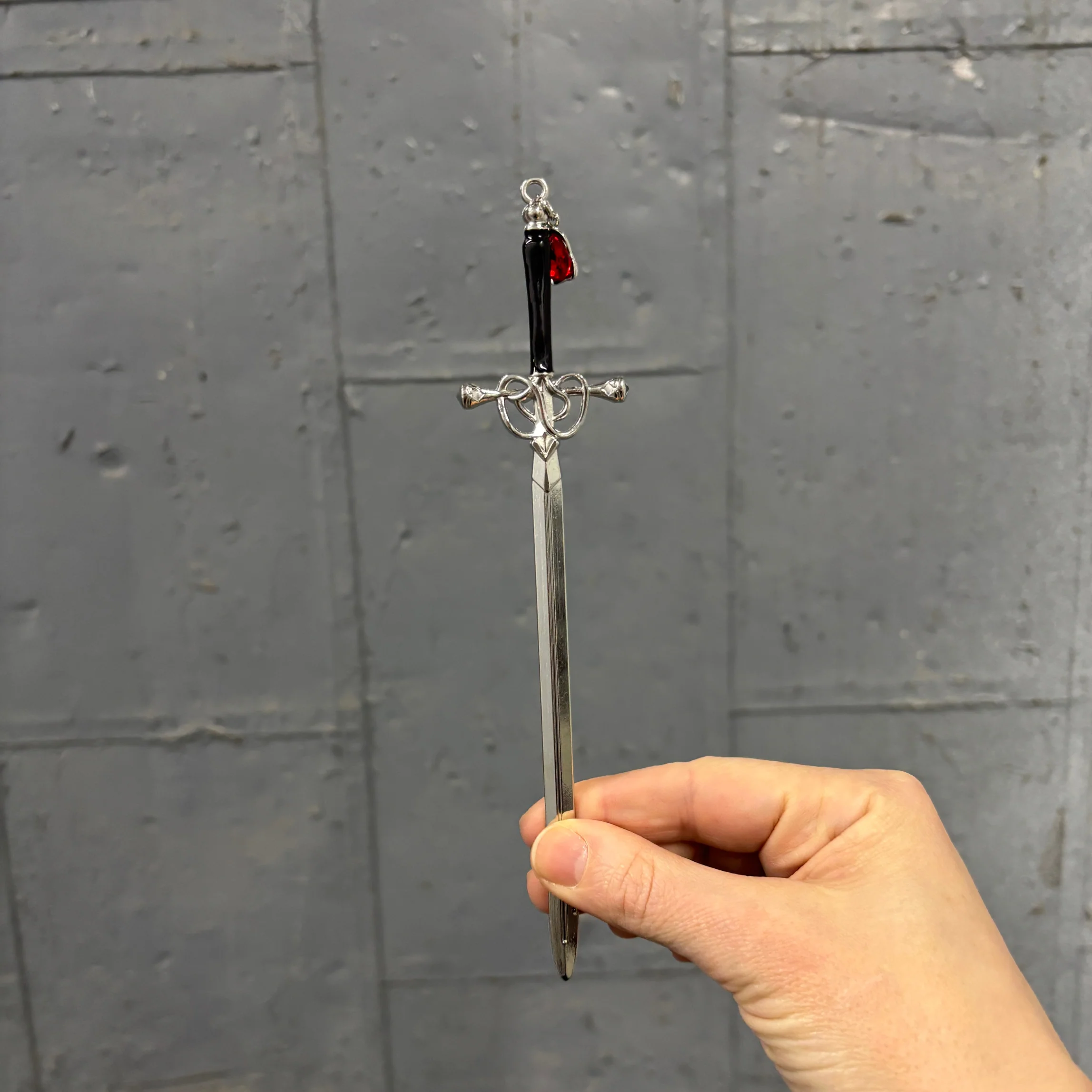 Sword Hair Stick with Jeweled Blood Drop | Silver Gothic Bun Pin or Letter Opener - Image 5