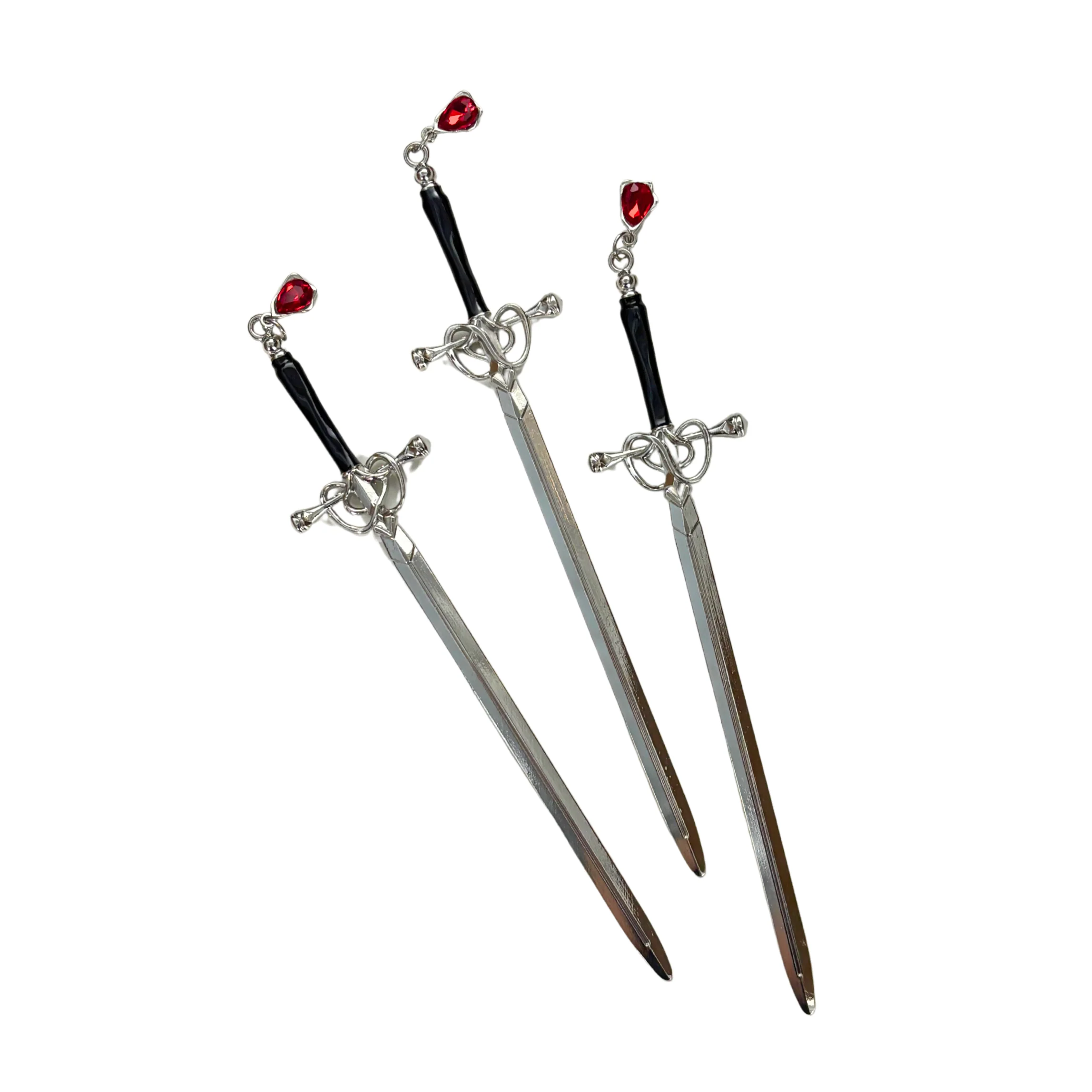 Sword Hair Stick with Jeweled Blood Drop | Silver Gothic Bun Pin or Letter Opener - Image 7