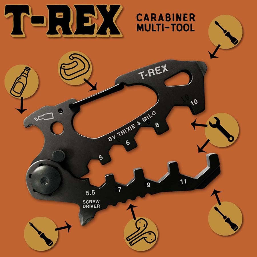 T-Rex Carabiner Multitool | Stainless Steel Dino Shaped Keychain Multitool | 4" x 2.5" | Gift for Men - Image 2