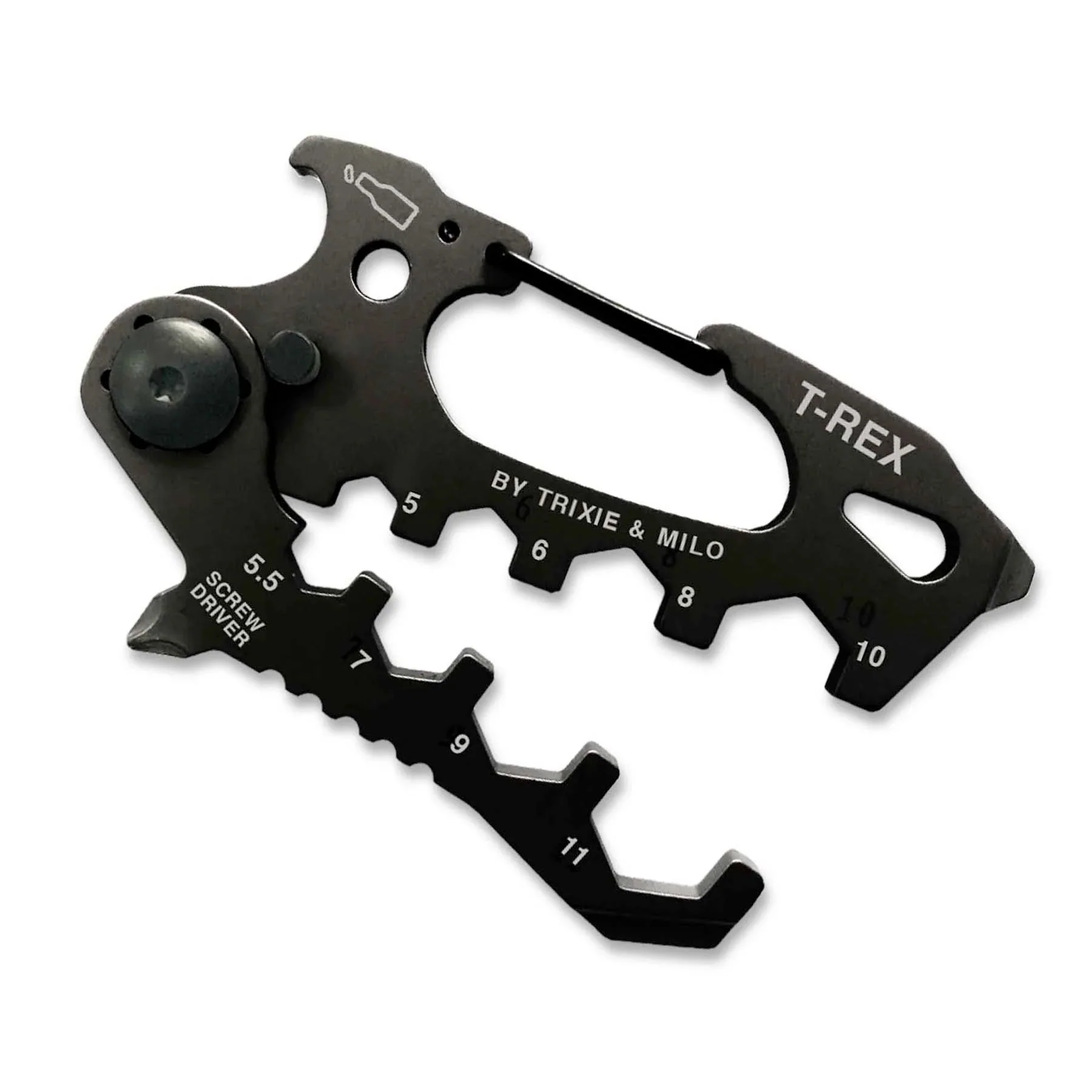 T-Rex Carabiner Multitool | Stainless Steel Dino Shaped Keychain Multitool | 4" x 2.5" | Gift for Men - Image 3