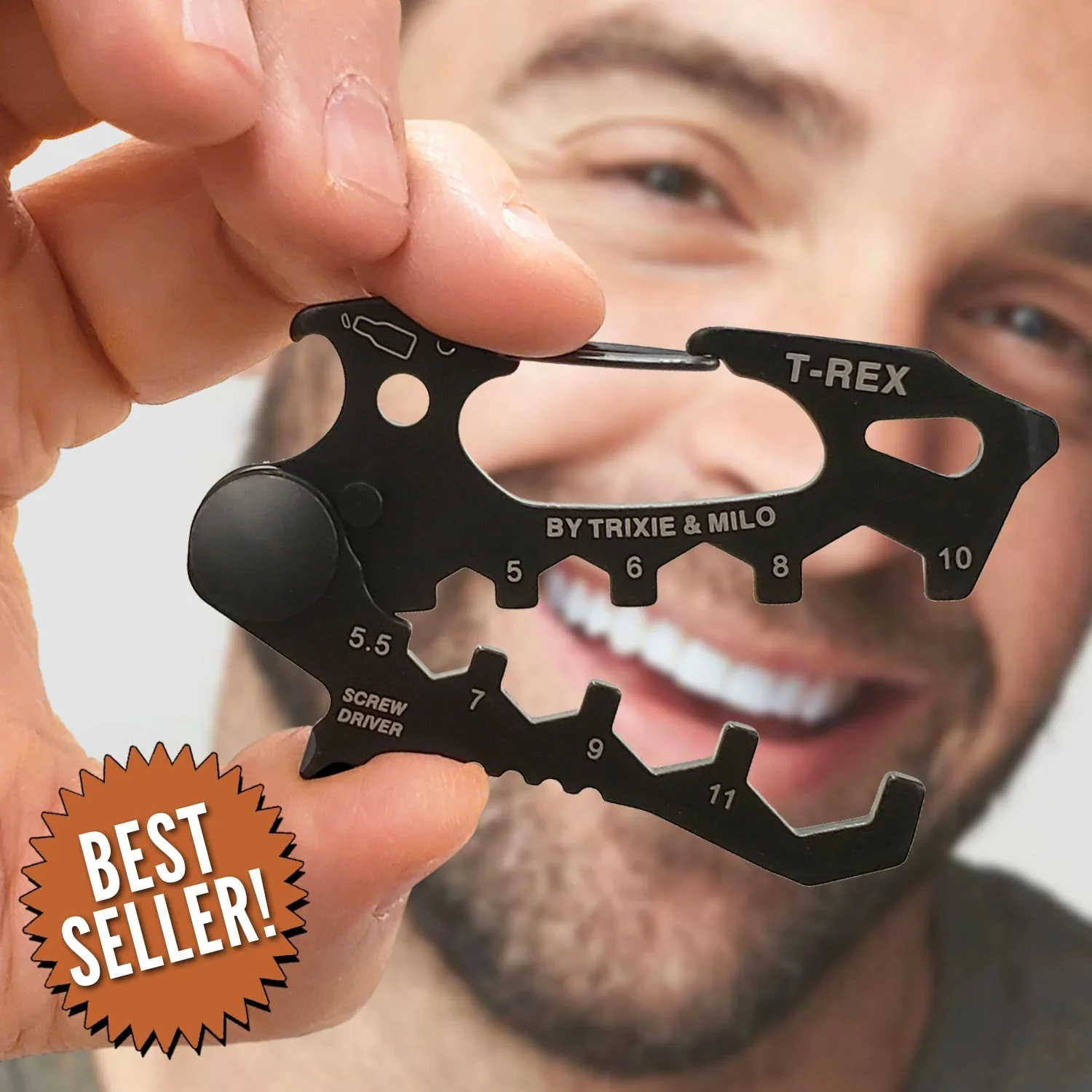 T-Rex Carabiner Multitool | Stainless Steel Dino Shaped Keychain Multitool | 4" x 2.5" | Gift for Men - Image 4