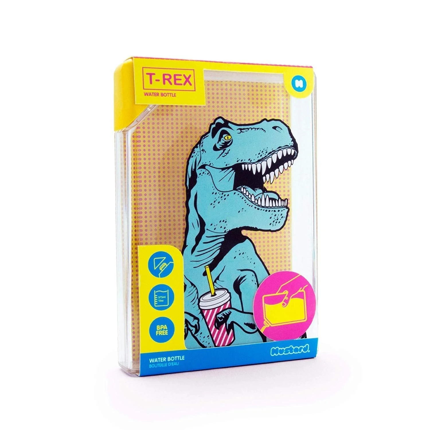 T-Rex Flask Style Pop Art Water Bottle | Flat Profile Fits in Handbag | BPA Free and Dishwasher Safe - Image 6