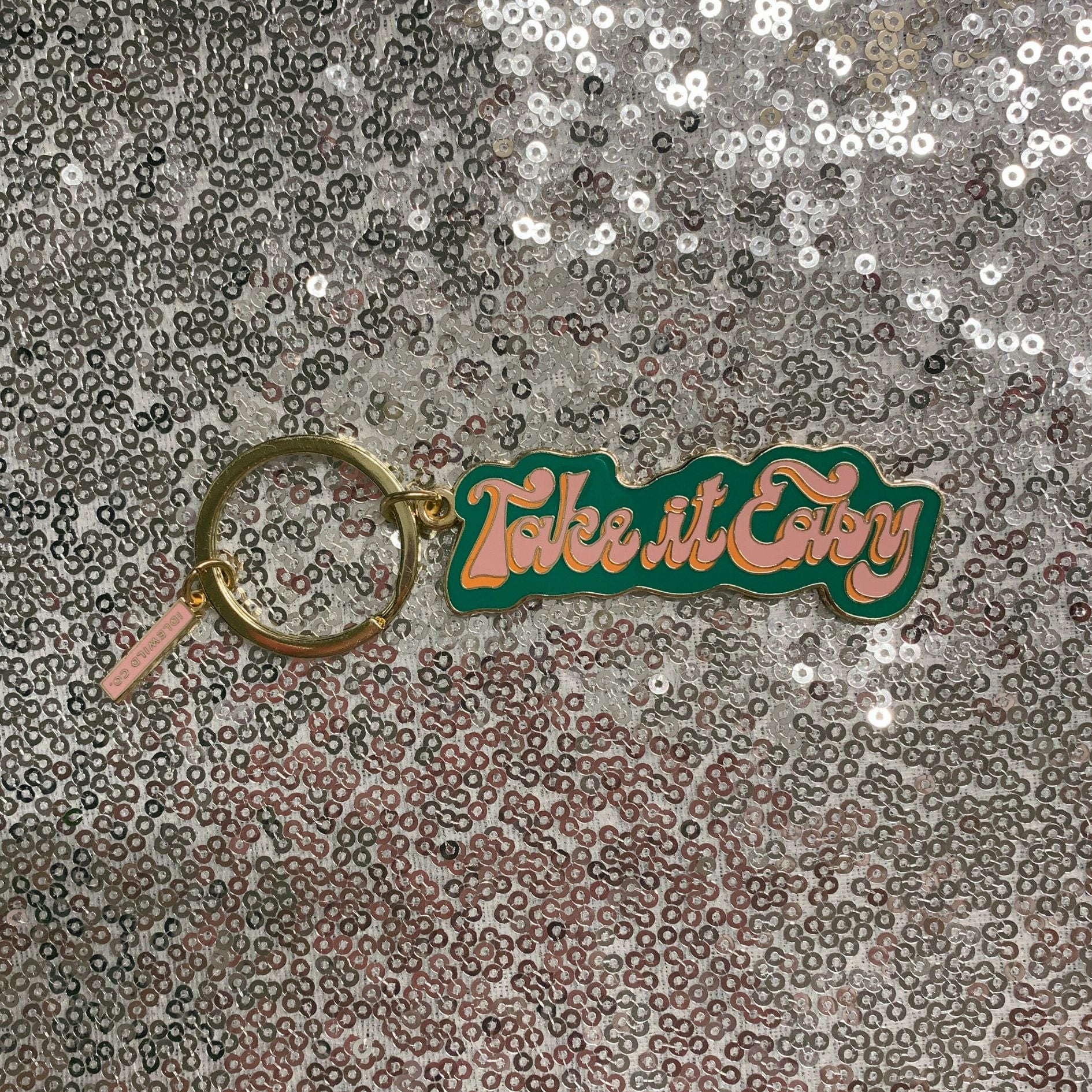 Take It Easy Brass and Enamel Keychain | Hand Painted Design Key Ring Holder - Image 3