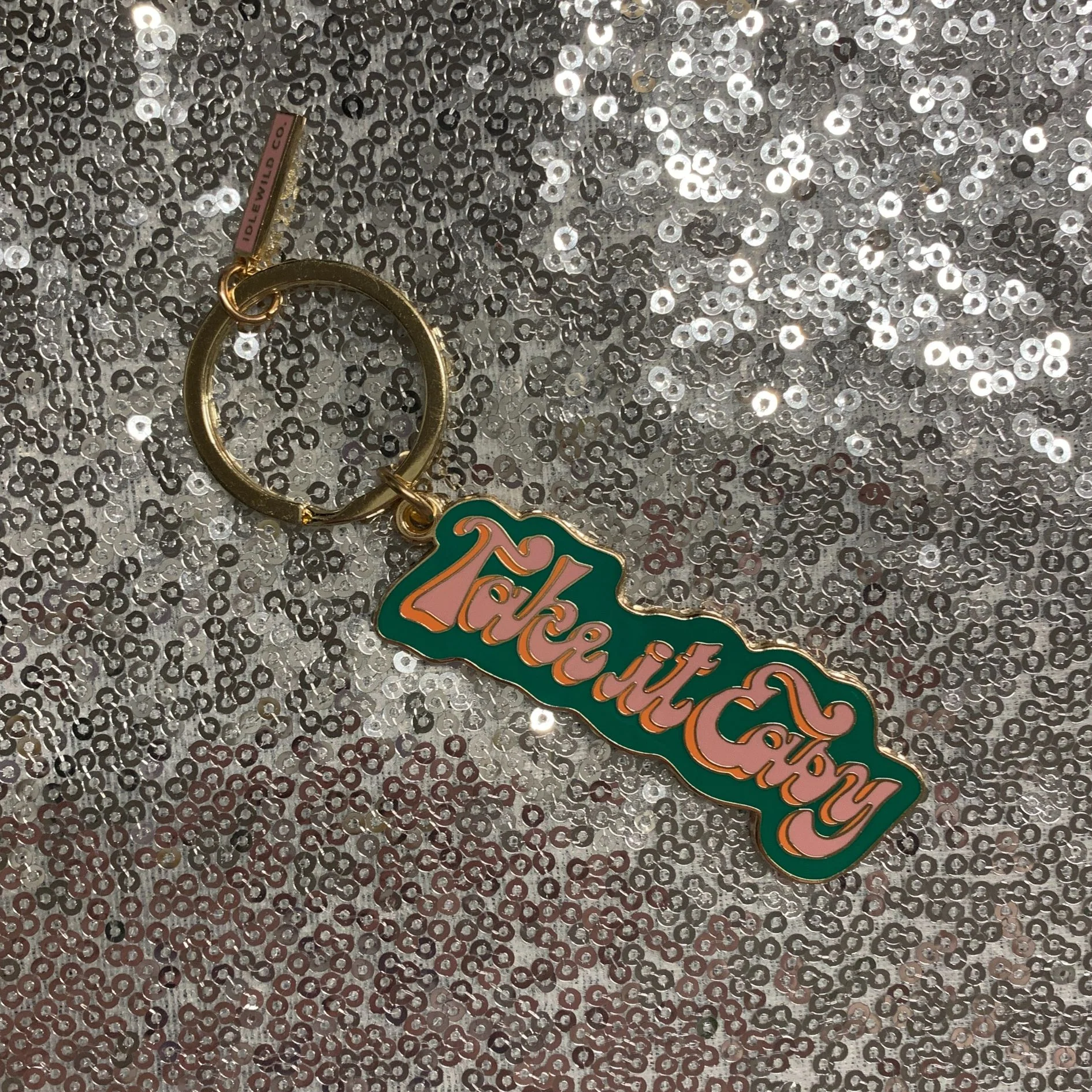 Take It Easy Brass and Enamel Keychain | Hand Painted Design Key Ring Holder - Image 4
