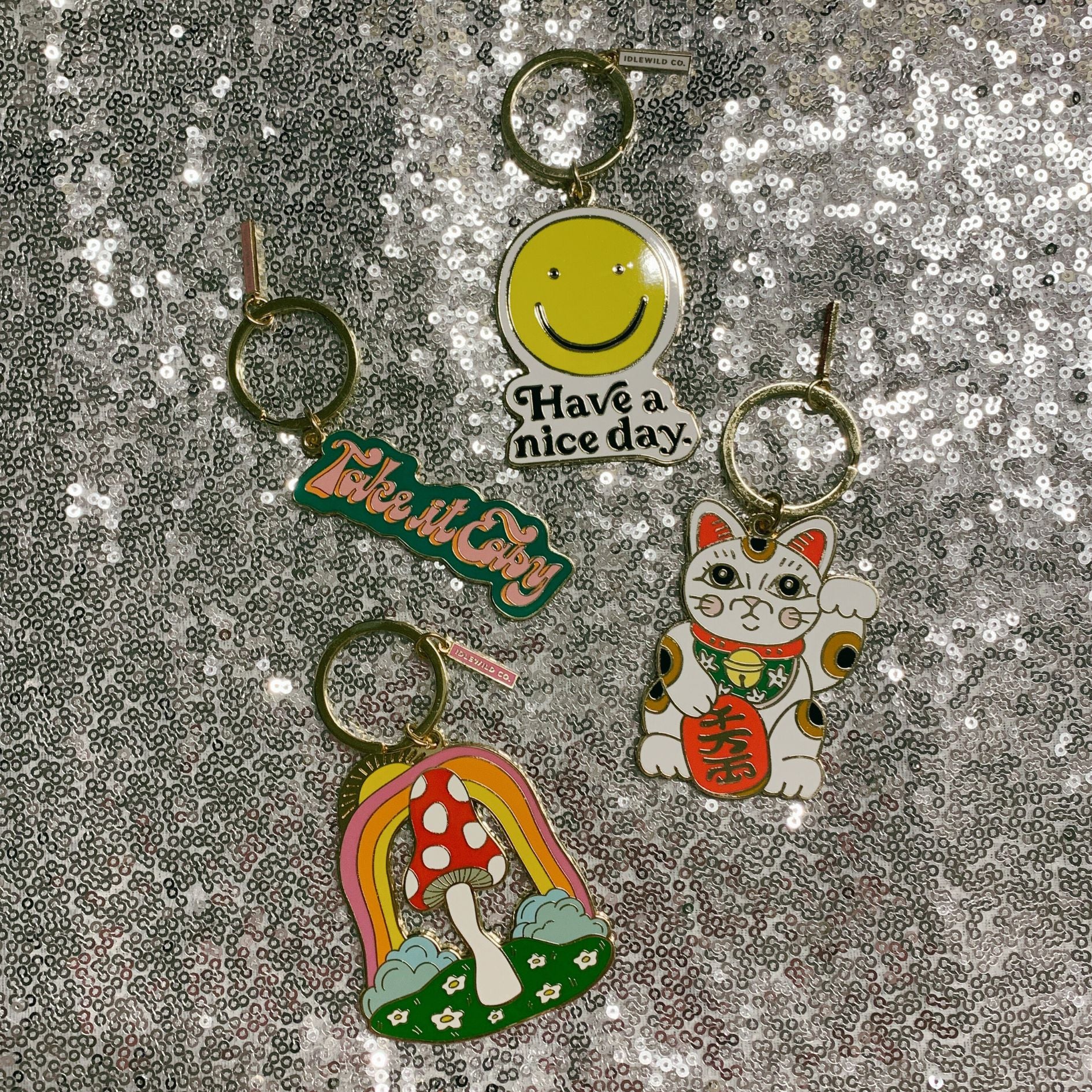 Take It Easy Brass and Enamel Keychain | Hand Painted Design Key Ring Holder - Image 5