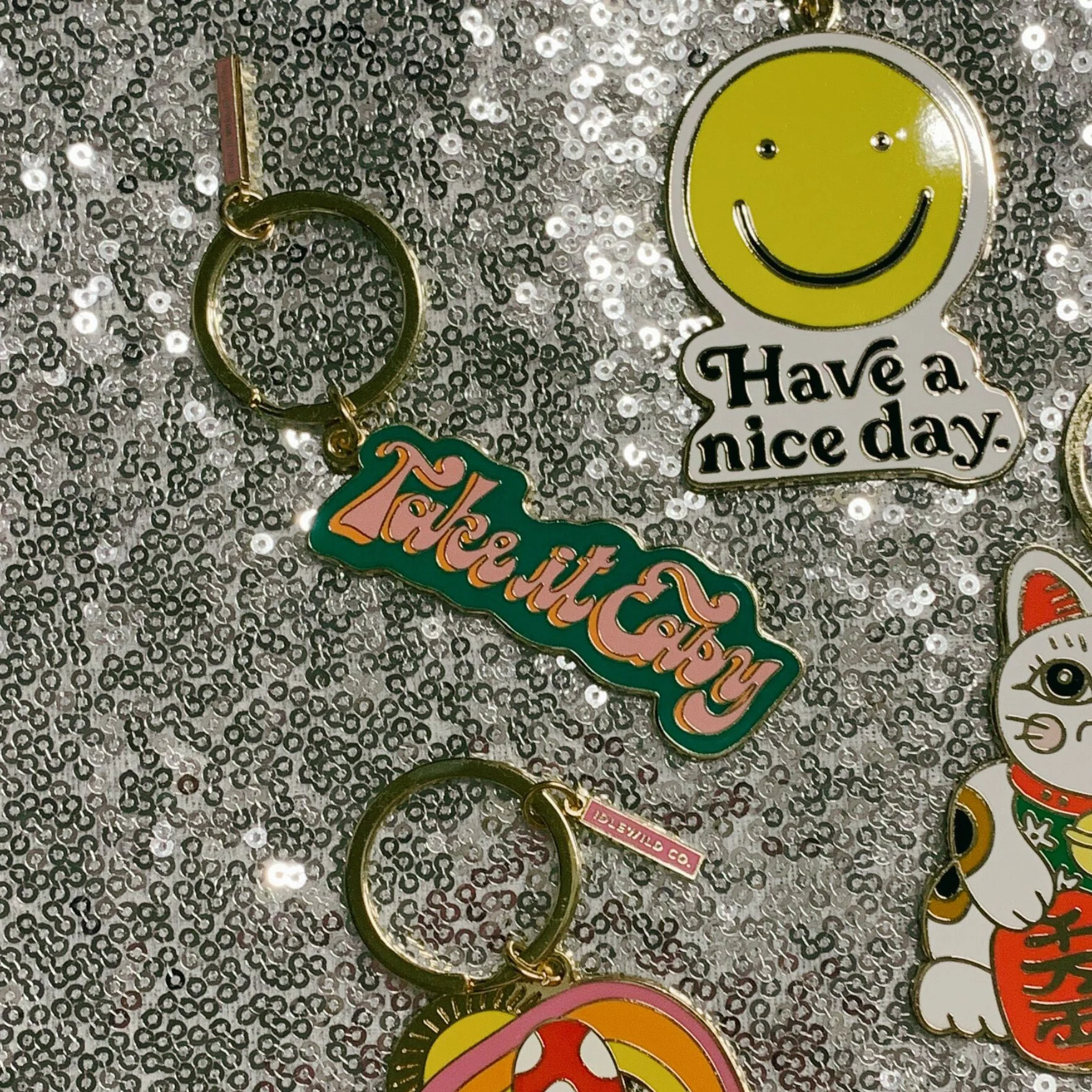 Take It Easy Brass and Enamel Keychain | Hand Painted Design Key Ring Holder - Image 6