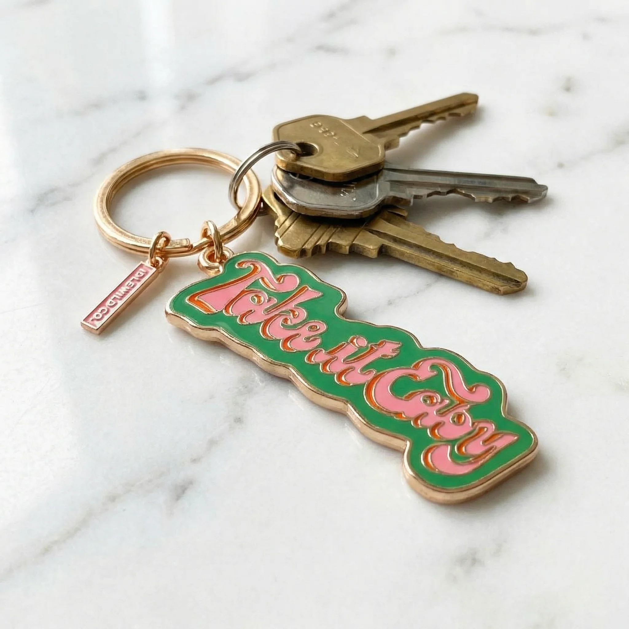 Take It Easy Brass and Enamel Keychain | Hand Painted Design Key Ring Holder - Image 7