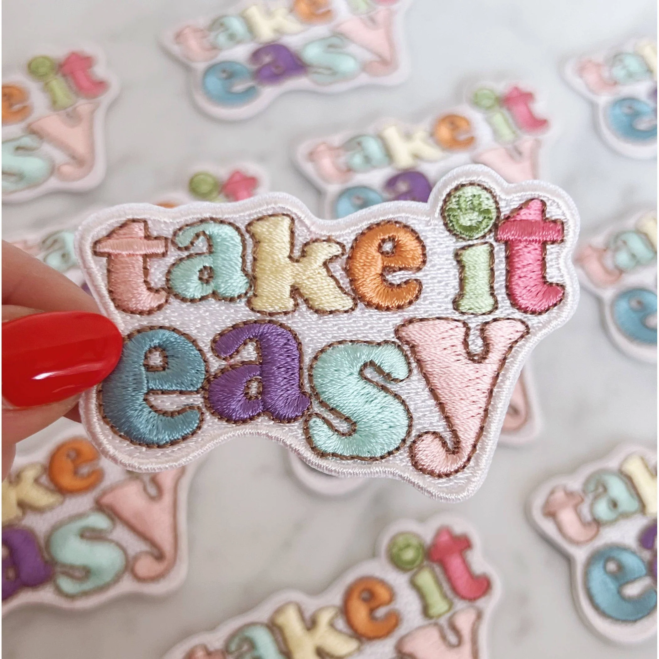 Take it Easy Patch | Colorful Embroidered Inspirational Quote Applique - Image 2