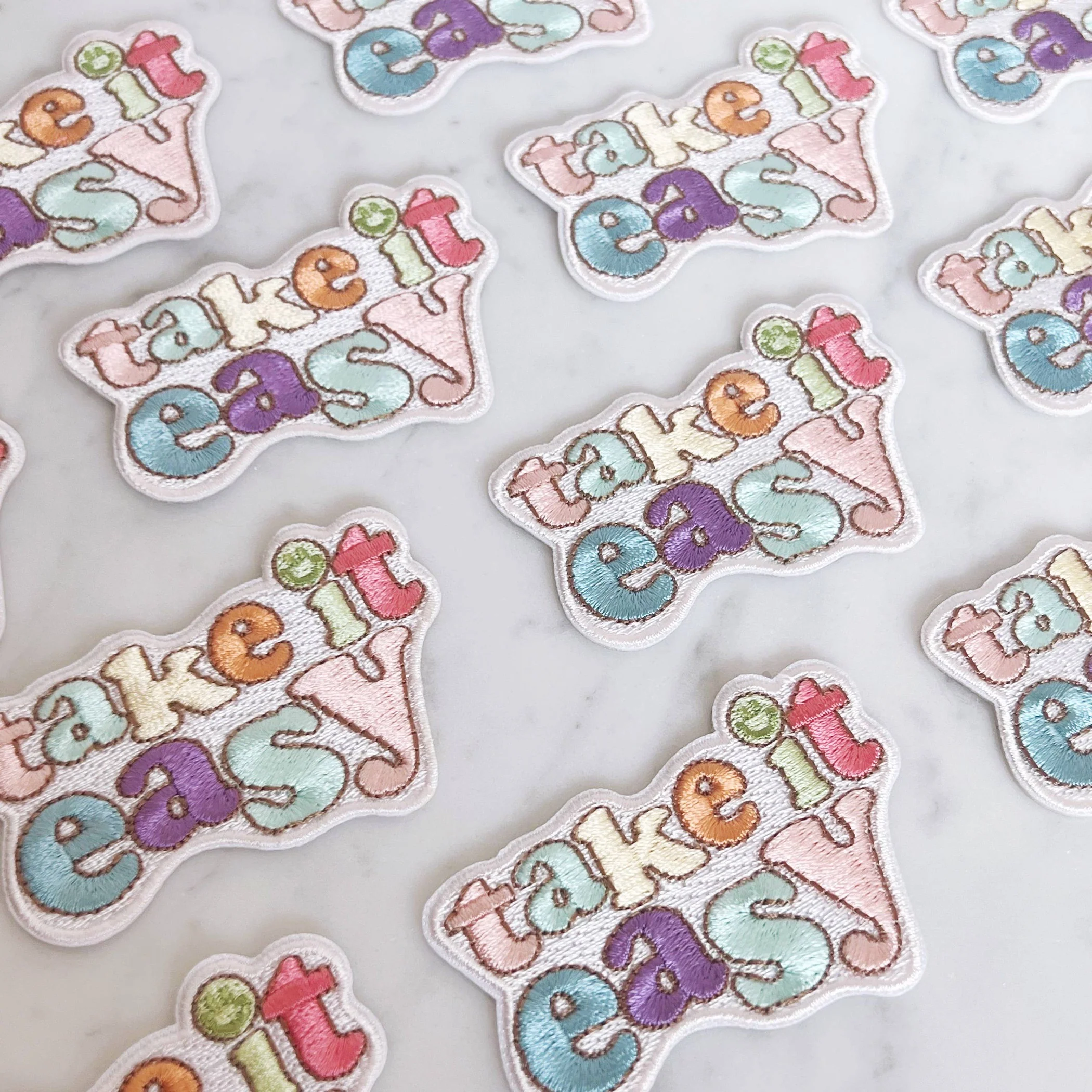 Take it Easy Patch | Colorful Embroidered Inspirational Quote Applique - Image 4