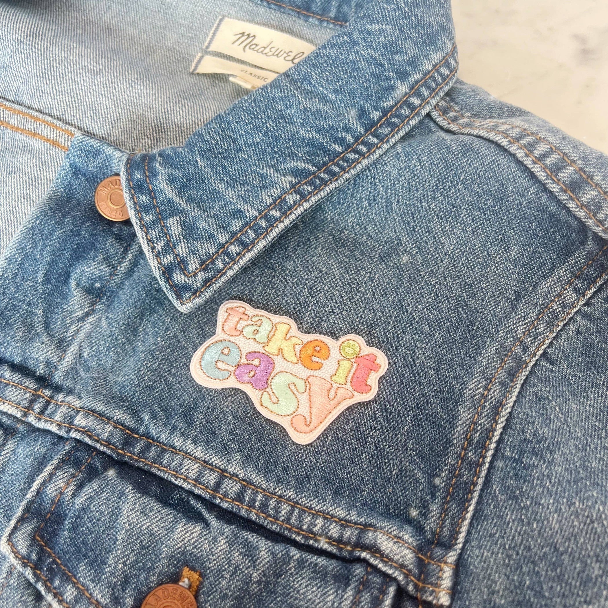 Take it Easy Patch | Colorful Embroidered Inspirational Quote Applique - Image 7