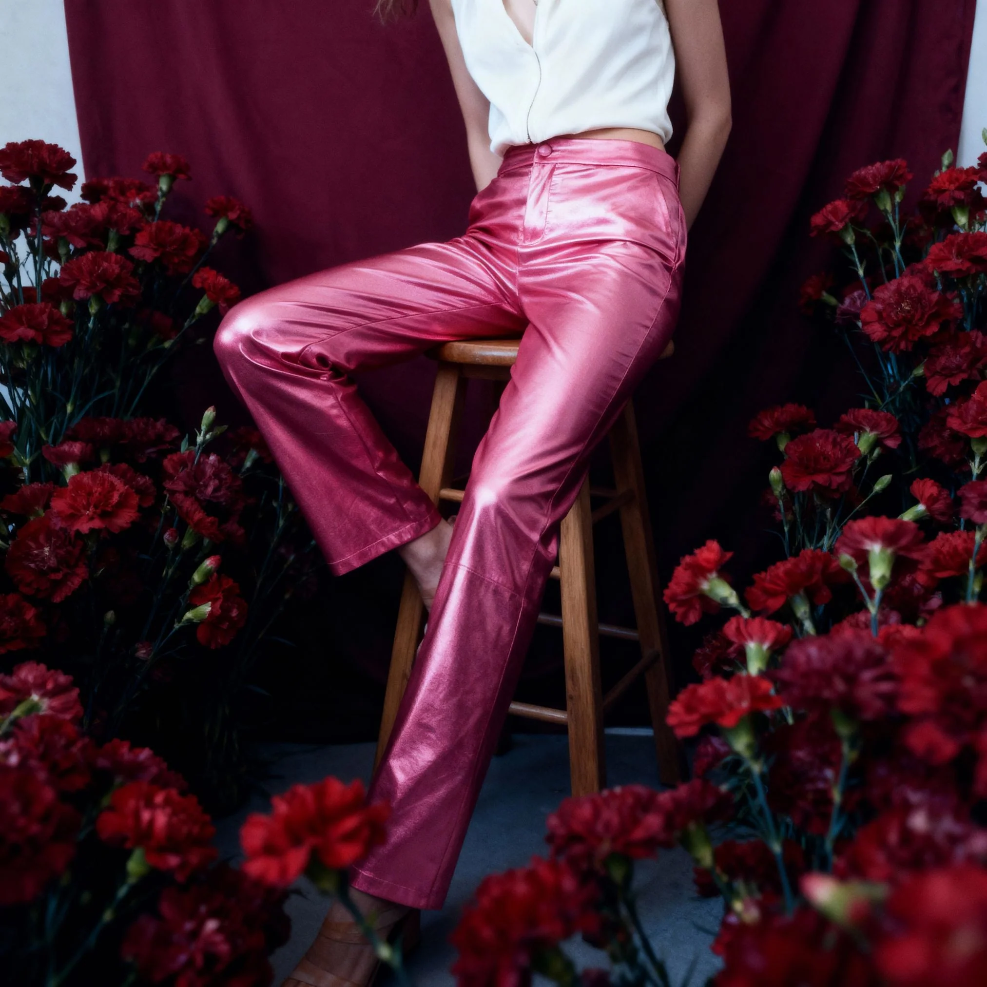 Synthetic Leather Metallic-Accented Slim-Fit Trouser in Pink - Image 3