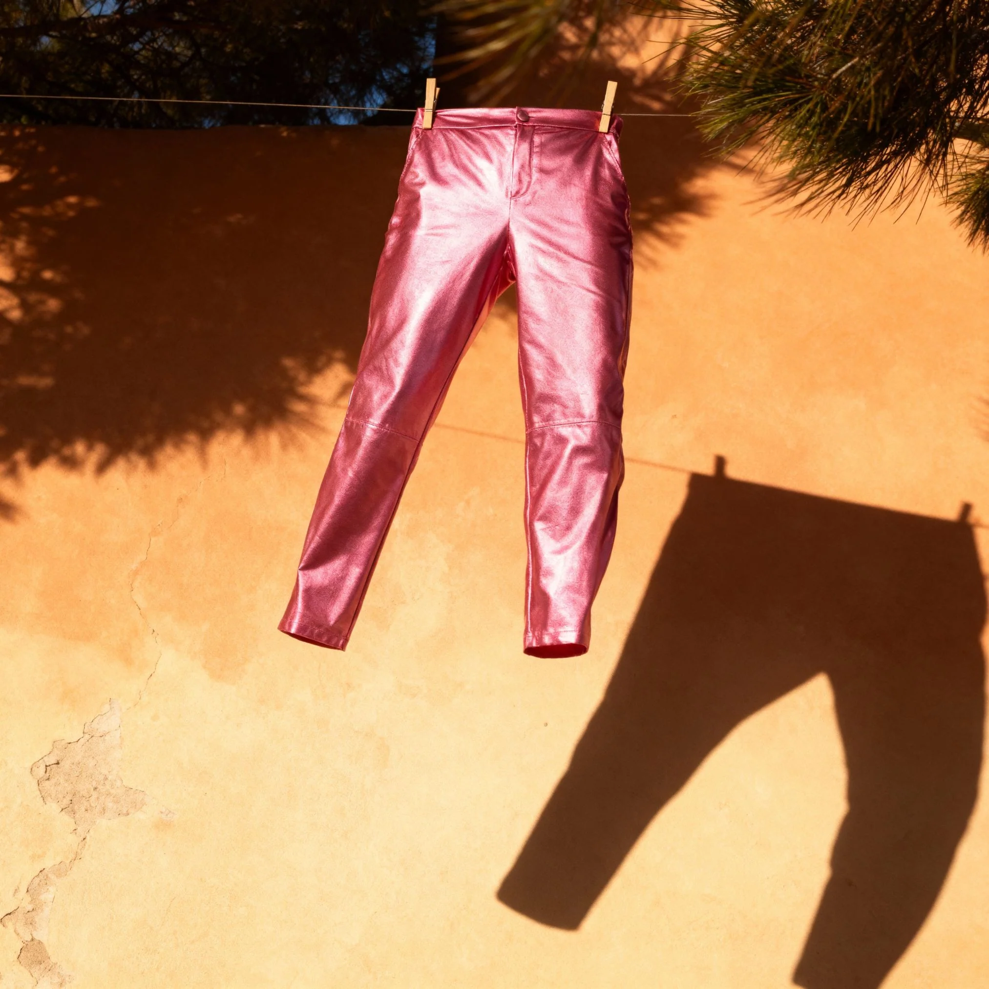 Synthetic Leather Metallic-Accented Slim-Fit Trouser in Pink - Image 9