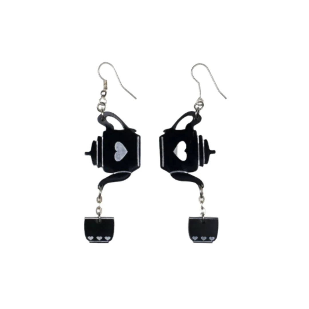 Teacup and Teapot Dangle Acrylic Earrings - Image 2