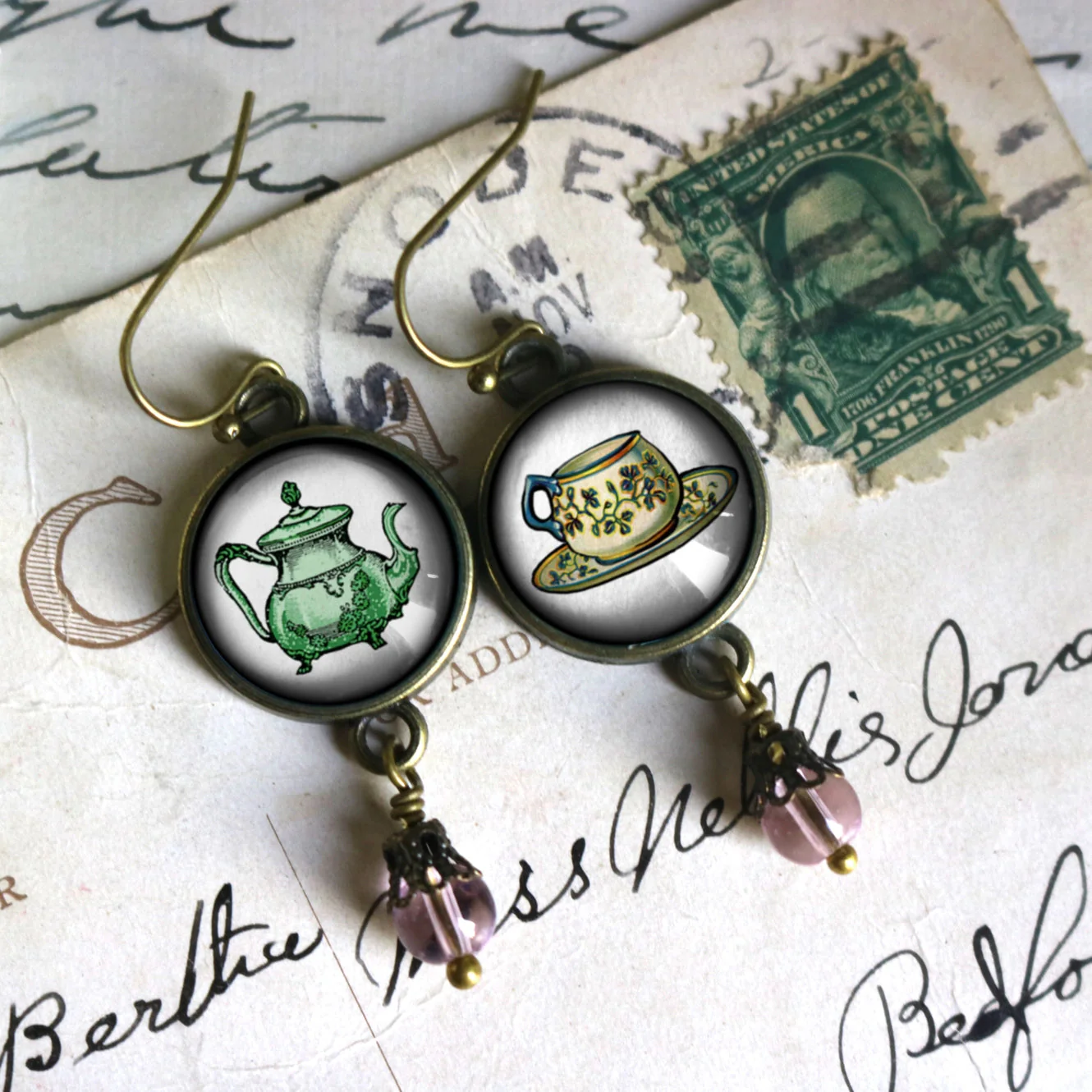 Pastel Steampunk Teacup and Teapot Victorian Earrings | Handmade in the US - Image 2