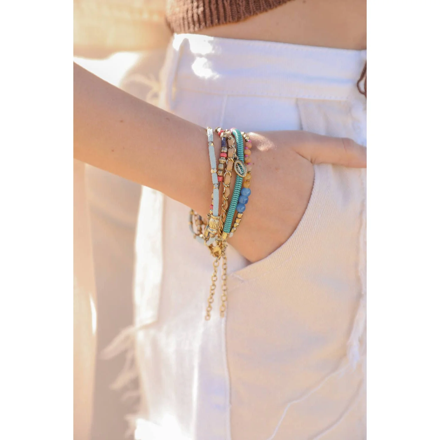 Teal Multi Suede Stack of 5 Bracelets | Boho Layering Jewelry - Image 2