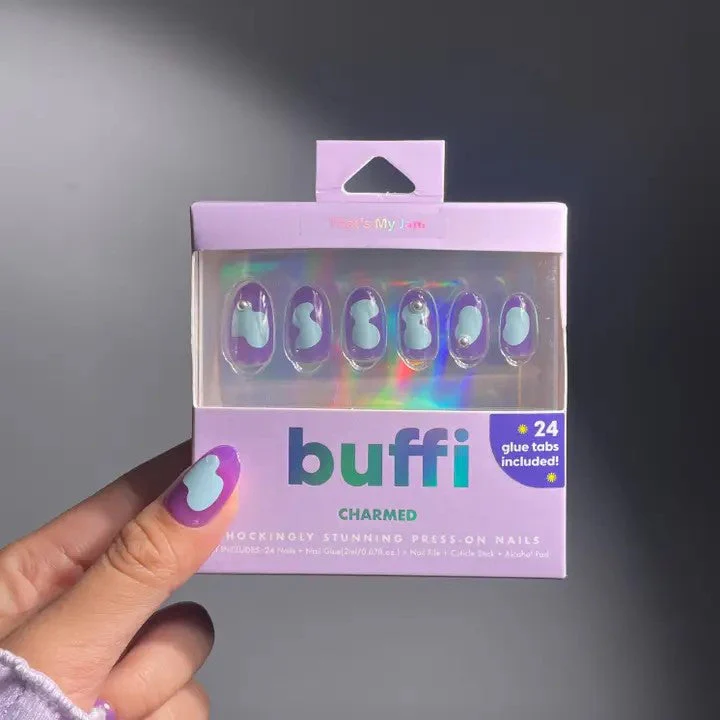 That's My Jam Buffi Charmed Press-On Nails in Purple & Light Blue with Silver Rhinestones Accent - Image 2