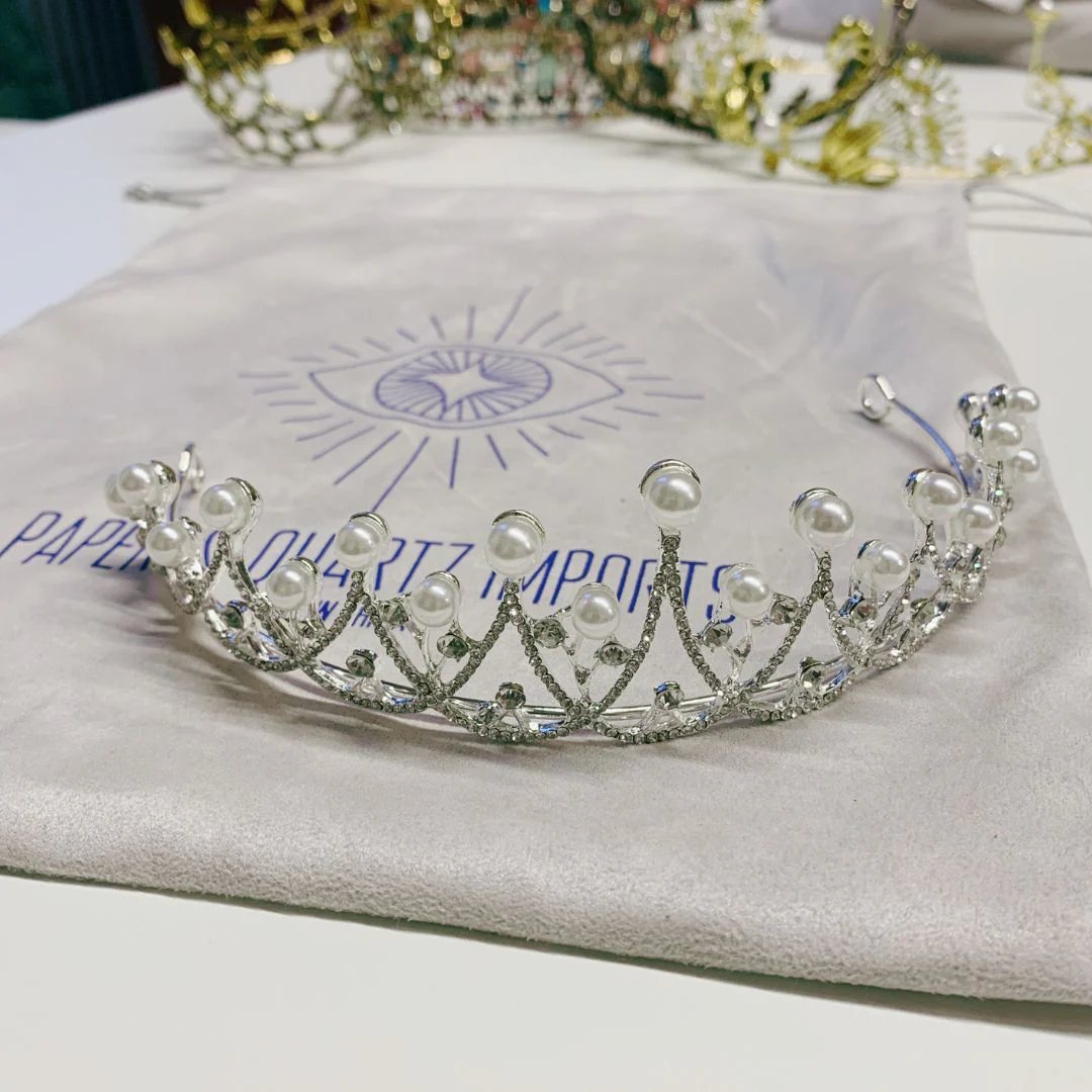The Age of Pearls Crown Tiara in Silver | Royalty Crown Party or Bridal Hair Accessory - Image 3