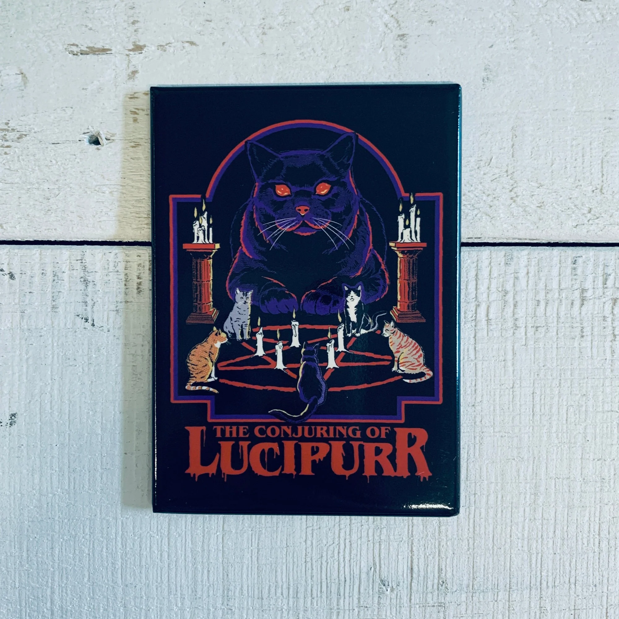 The Conjuring of Lucipurr Magnet | '80s Children's Book Style Satirical Art by Steven Rhodes | 2.5" X 3.5" - Image 2