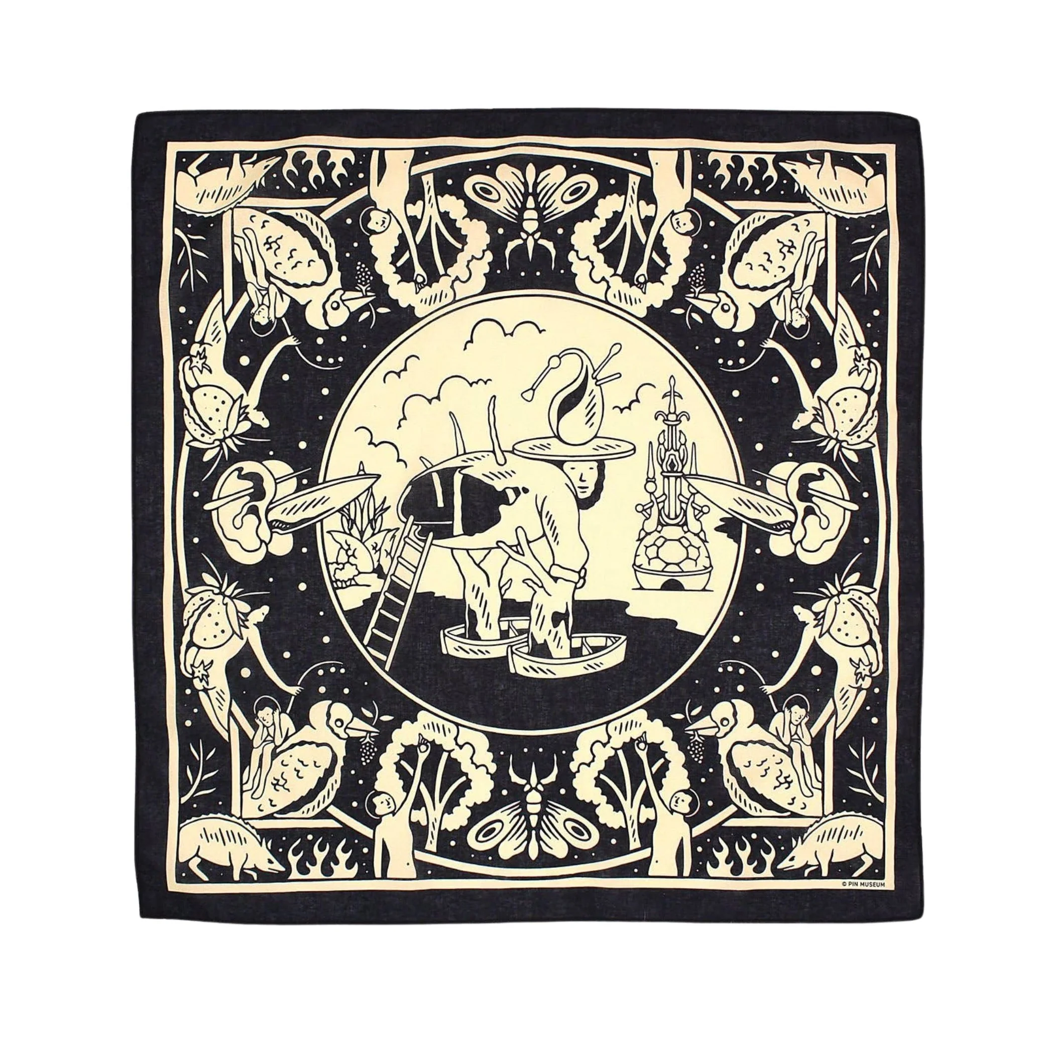 The Hieronymous Bosch Inspired Bandana | Surreal Art Cotton Scarf | 22" x 22"
