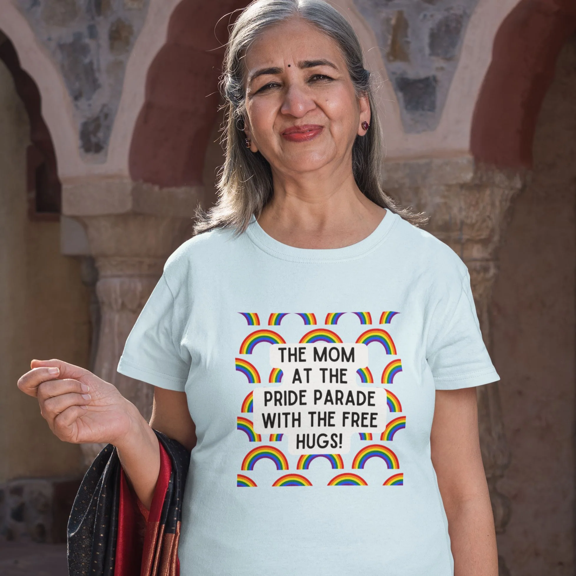The Mom At The Pride Parade With The Free Hugs Jersey Short Sleeve Tee [Multiple Color Options] - Image 2