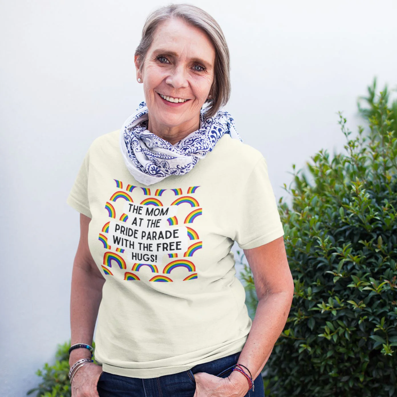 The Mom At The Pride Parade With The Free Hugs Jersey Short Sleeve Tee [Multiple Color Options] - Image 3