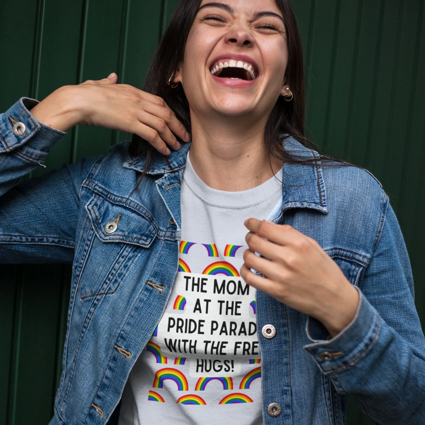 The Mom At The Pride Parade With The Free Hugs Jersey Short Sleeve Tee [Multiple Color Options] - Image 4