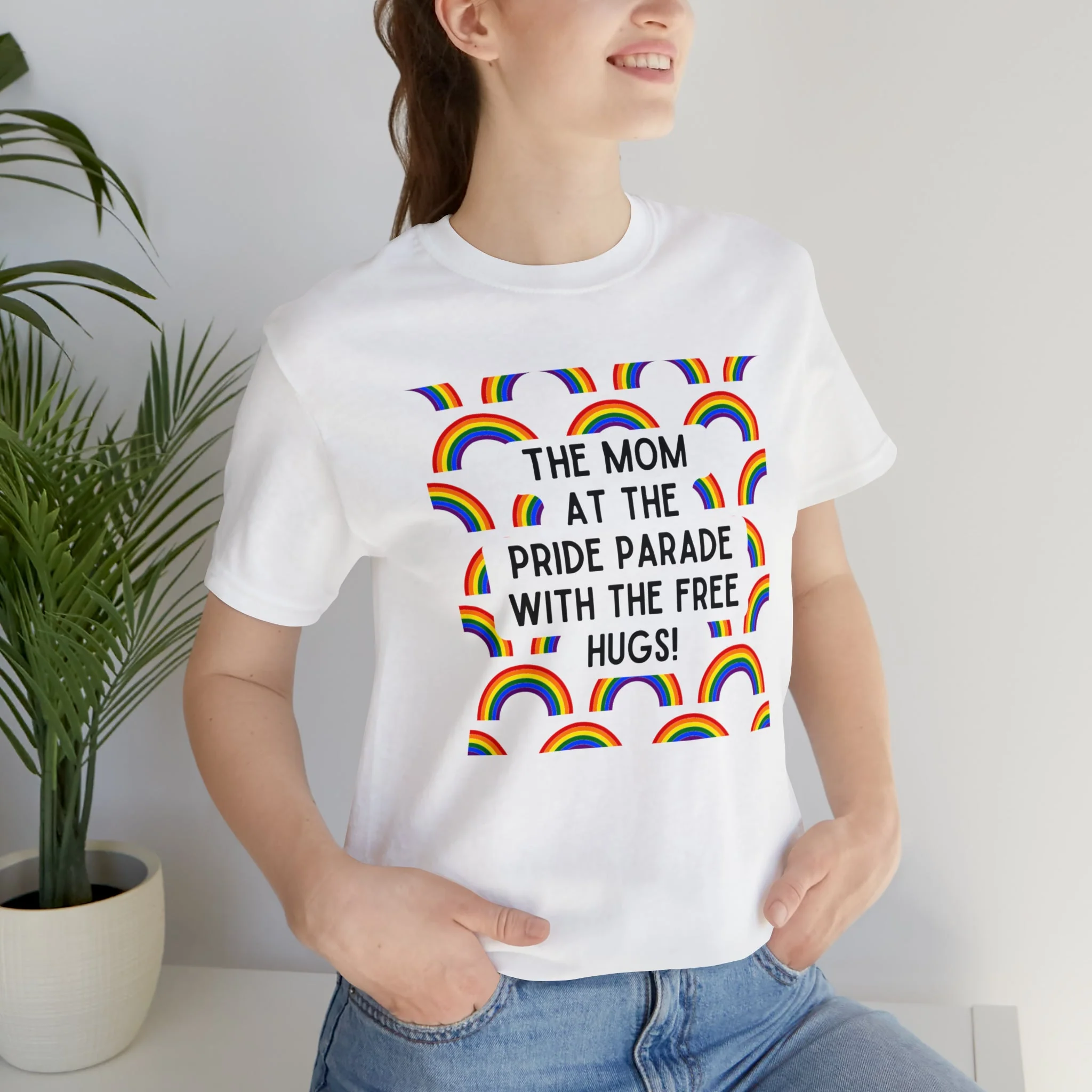 The Mom At The Pride Parade With The Free Hugs Jersey Short Sleeve Tee [Multiple Color Options] - Image 7
