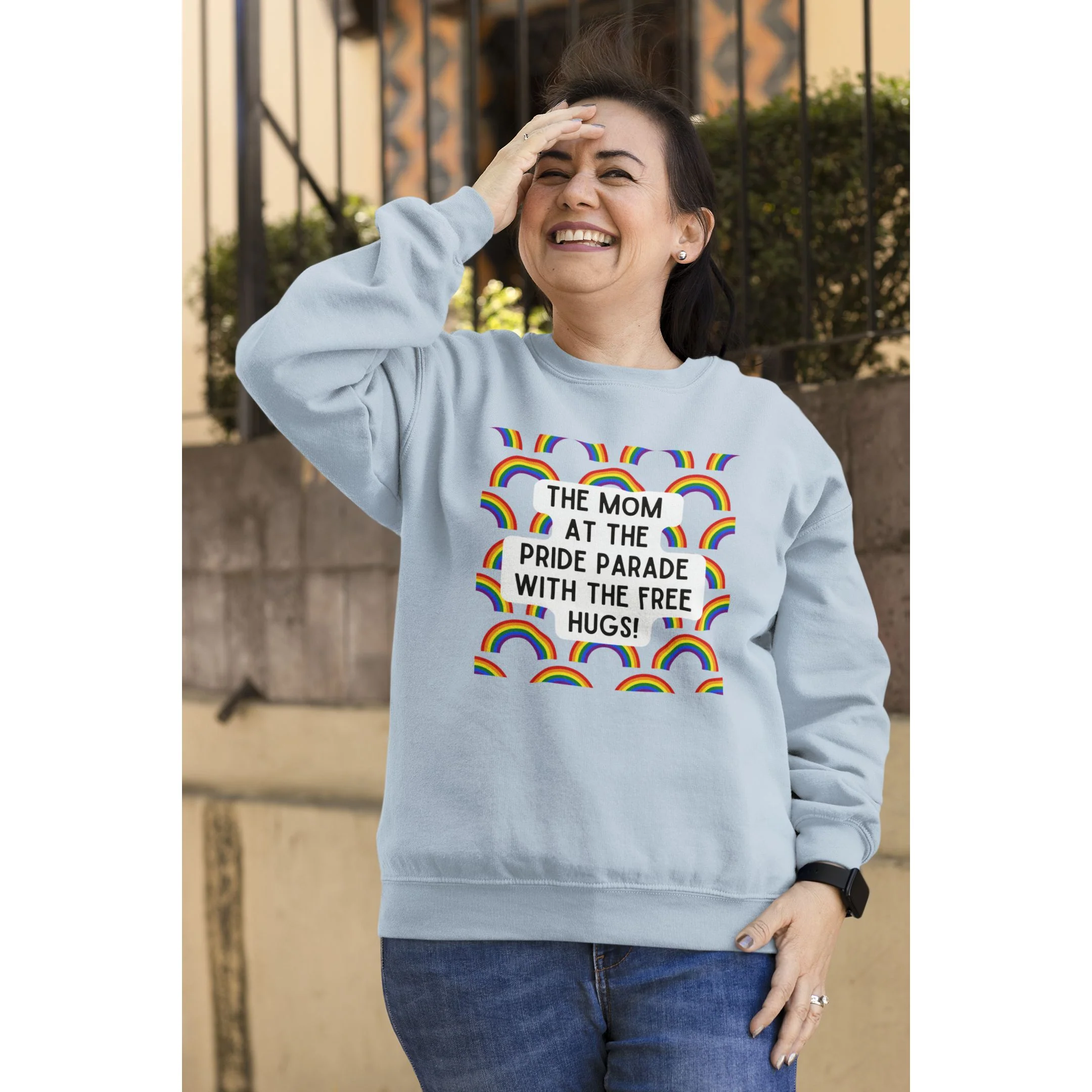 The Mom At The Pride Parade With The Free Hugs Unisex Heavy Blend™ Crewneck Sweatshirt - Image 2