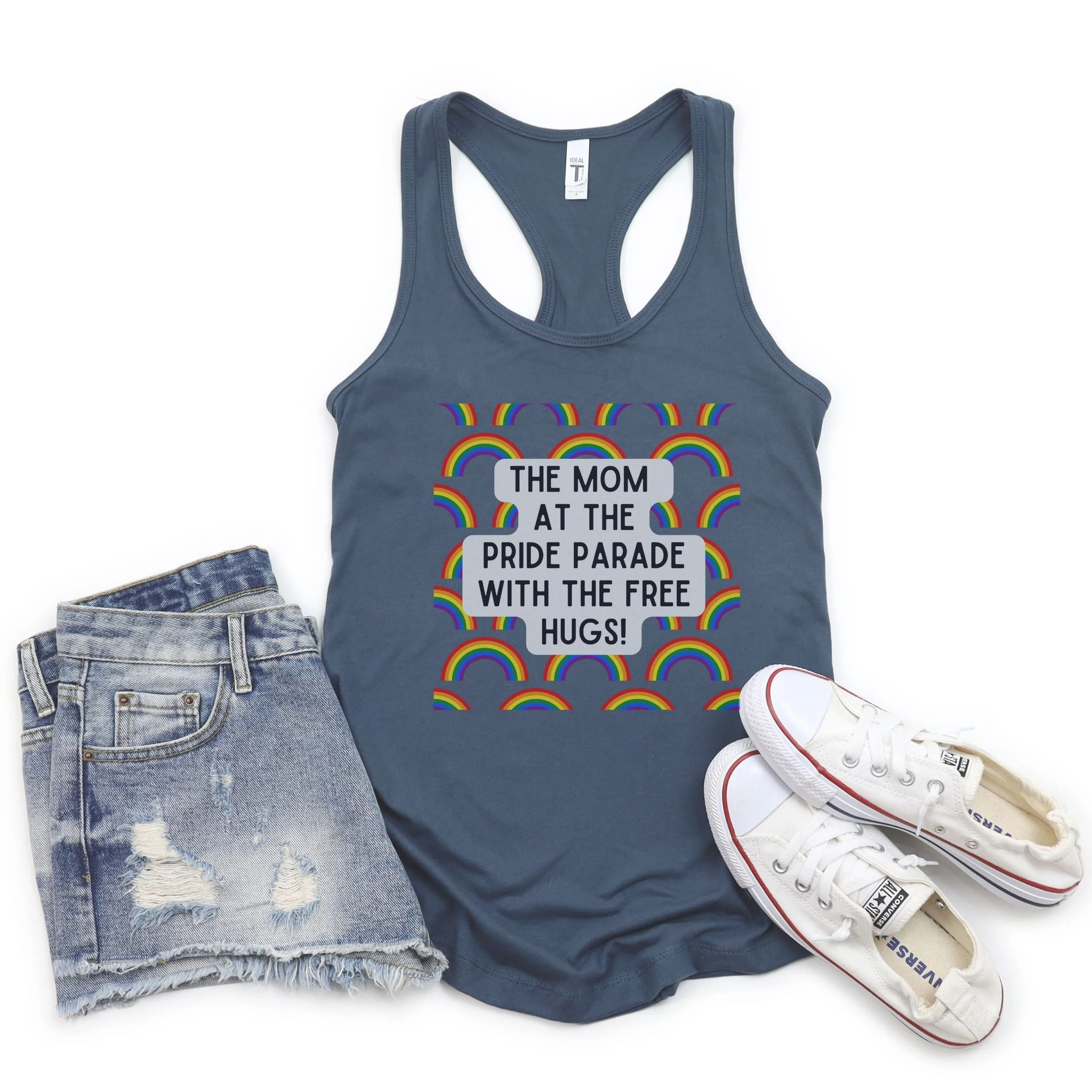 The Mom At The Pride Parade With The Free Hugs Women's Ideal Racerback Tank