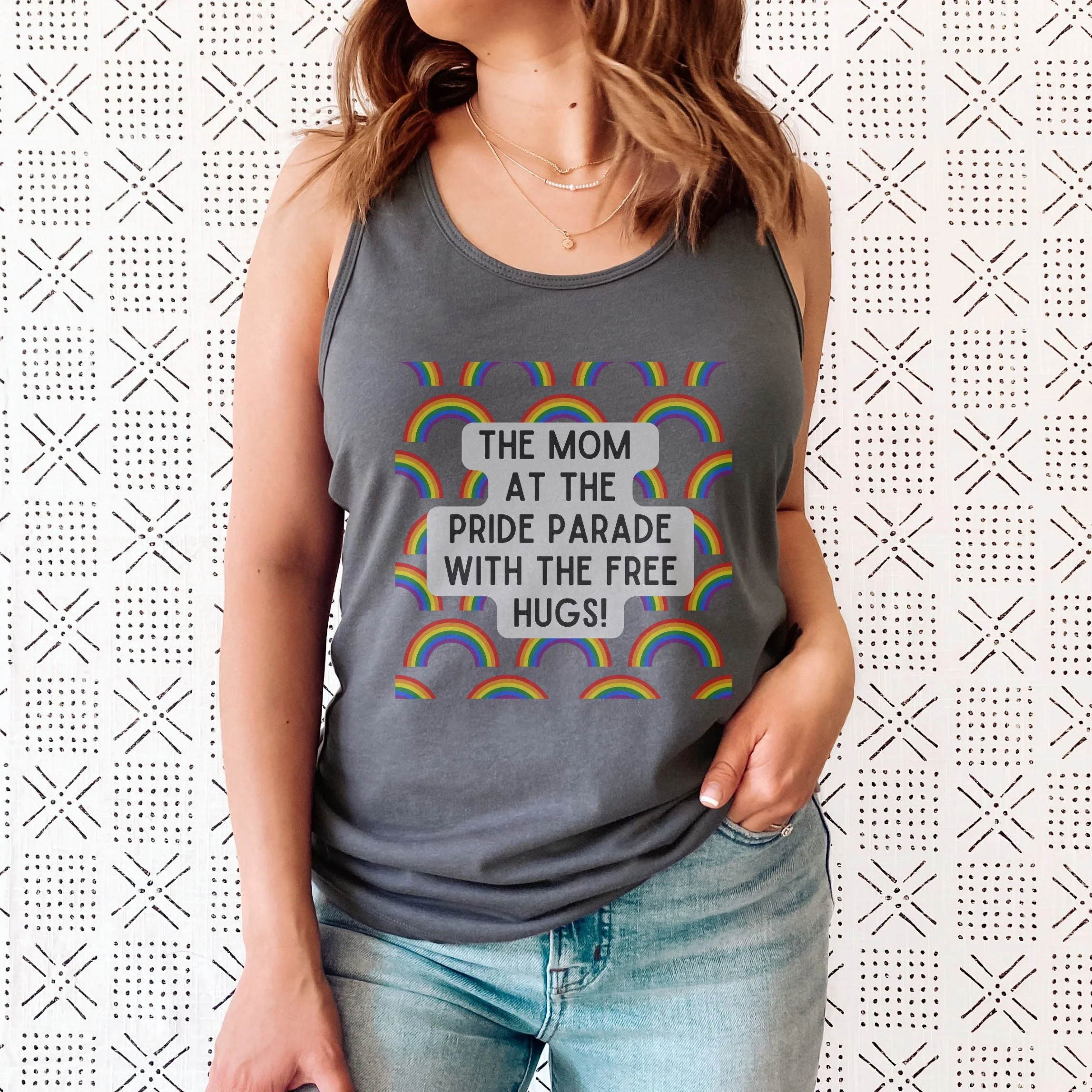 The Mom At The Pride Parade With The Free Hugs Women's Ideal Racerback Tank - Image 2