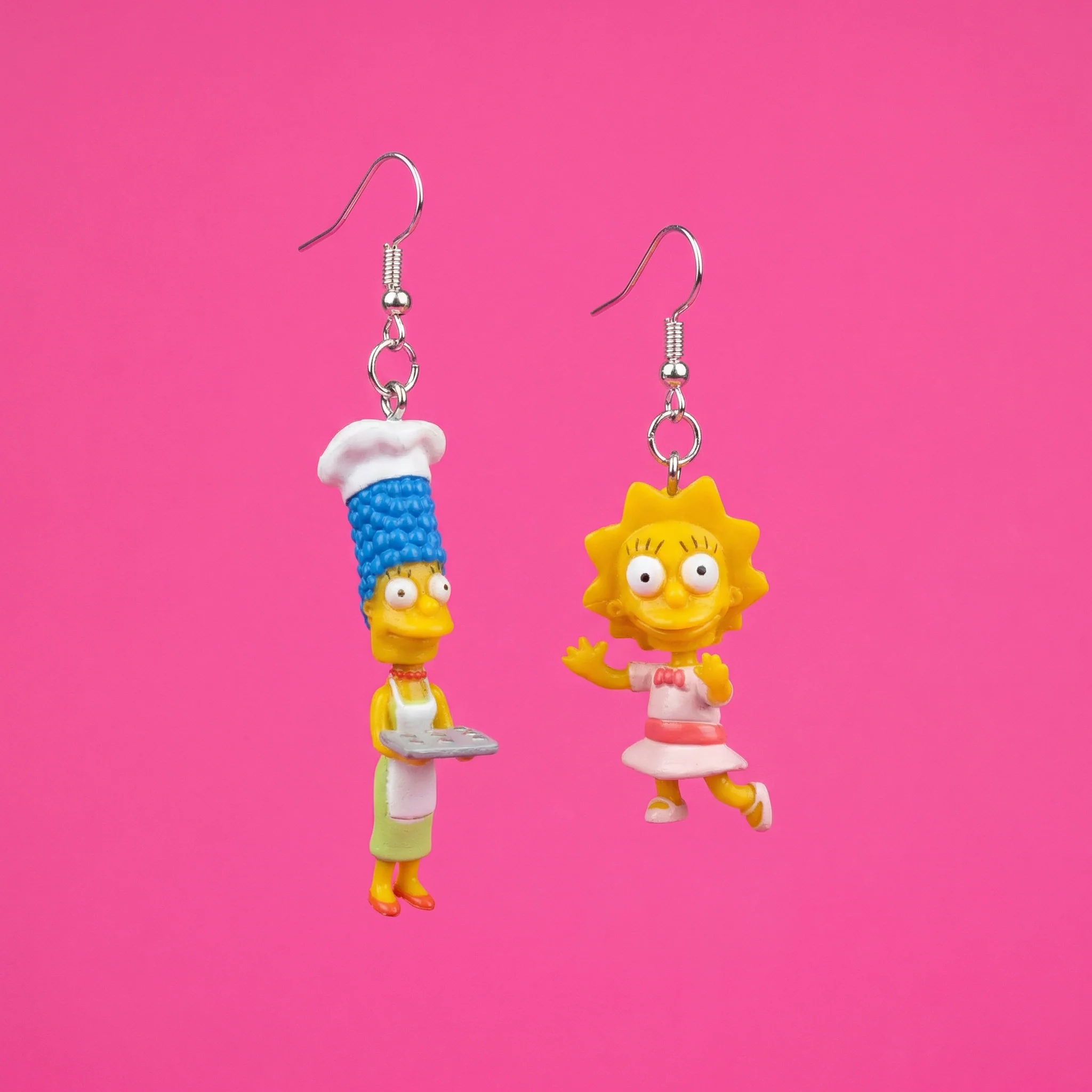 The Simpsons Marge & Lisa Mismatched Dangle Earrings | Upcycled 2002 Gumball Toy Jewelry - Image 2