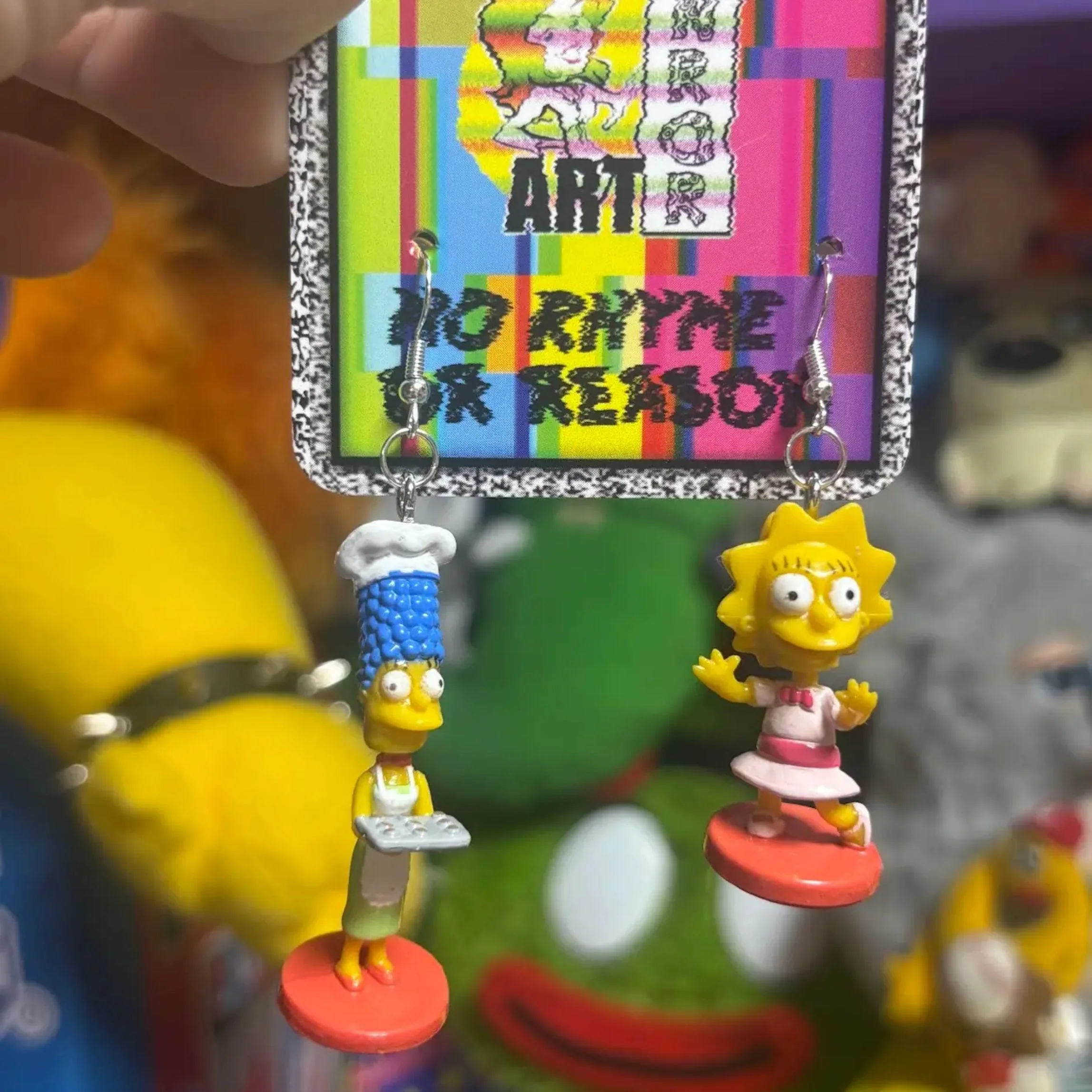 The Simpsons Marge & Lisa Mismatched Dangle Earrings | Upcycled 2002 Gumball Toy Jewelry - Image 3
