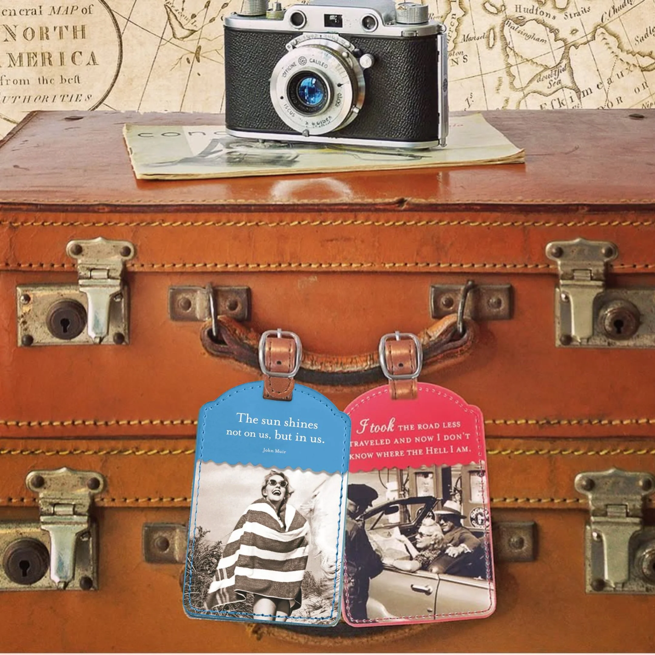 The Sun Shines Not On Us, But In Us Luggage Tag in Blue | Leatherette Bag Tag | Inspirational Travel Gift - Image 2