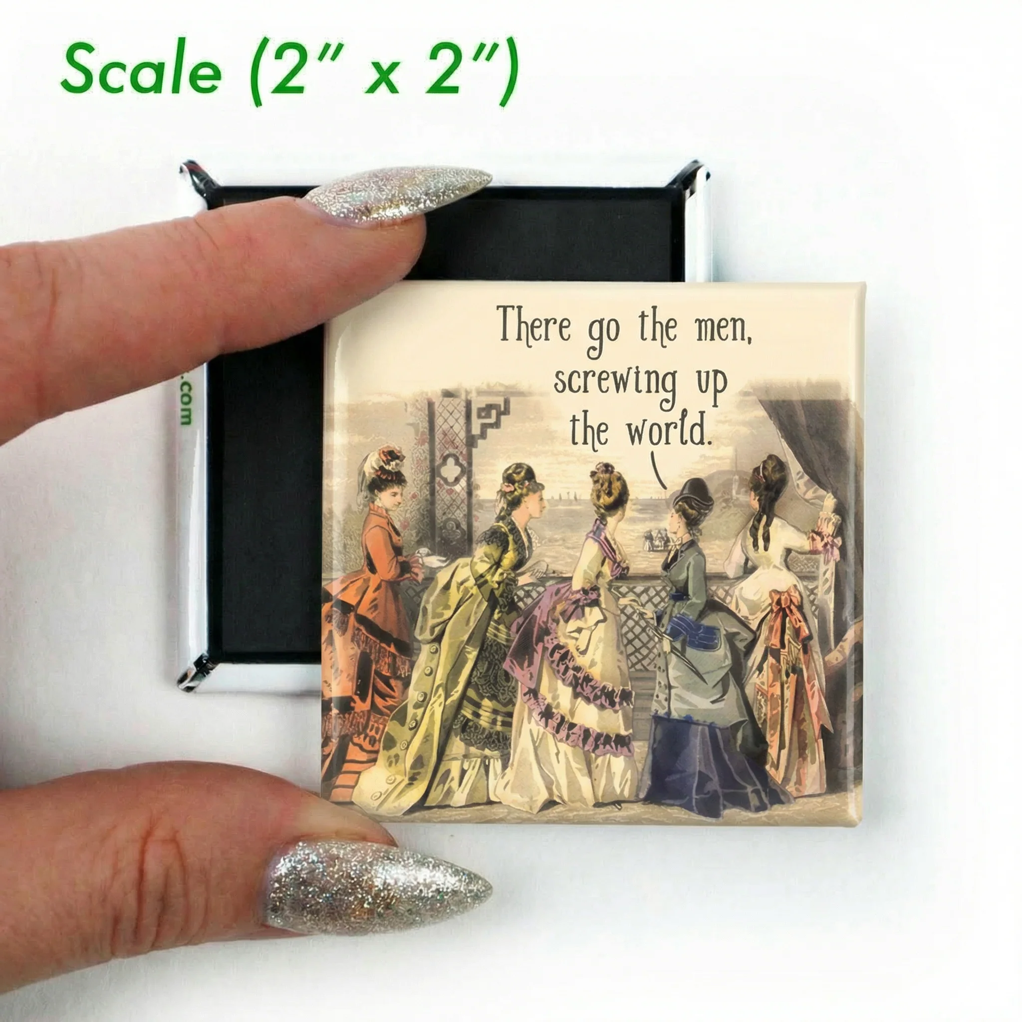 There Go The Men, Screwing Up The World Feminist Magnet | Vintage Funny Fridge Magnet | 2" x 2" - Image 5