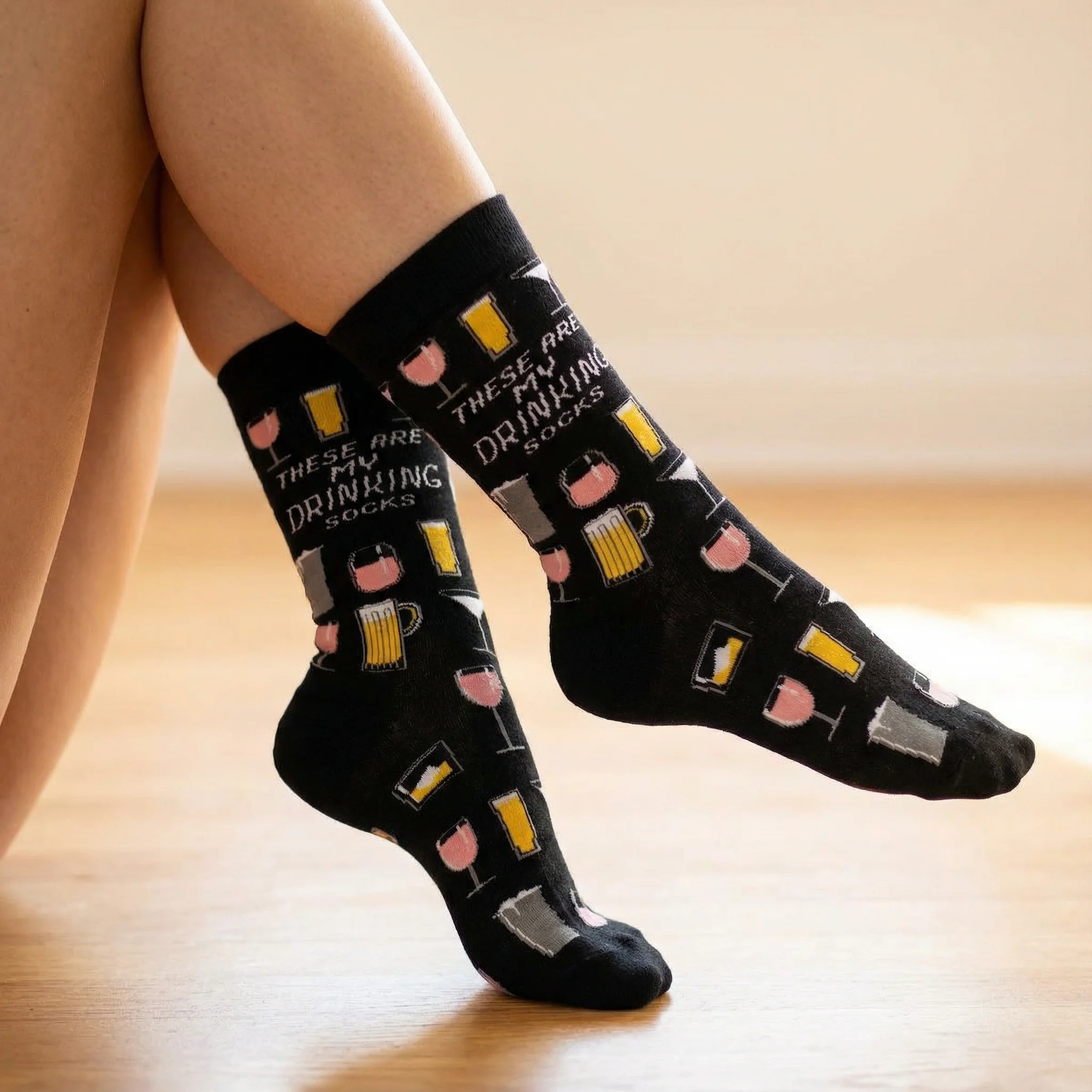 These Are My Drinking Socks | Unisex Beer and Cocktails Socks in Black - Image 3